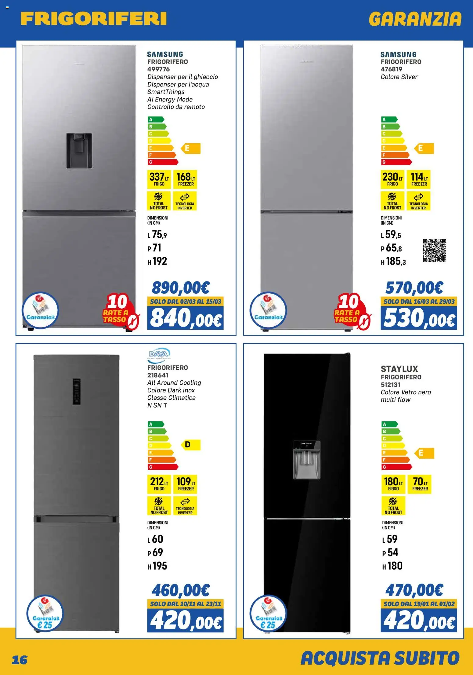 Volantino Orizzonte del 01.11.2025 | Pagina: 16 | Prodotti: Freezer, Frigorifero, Samsung