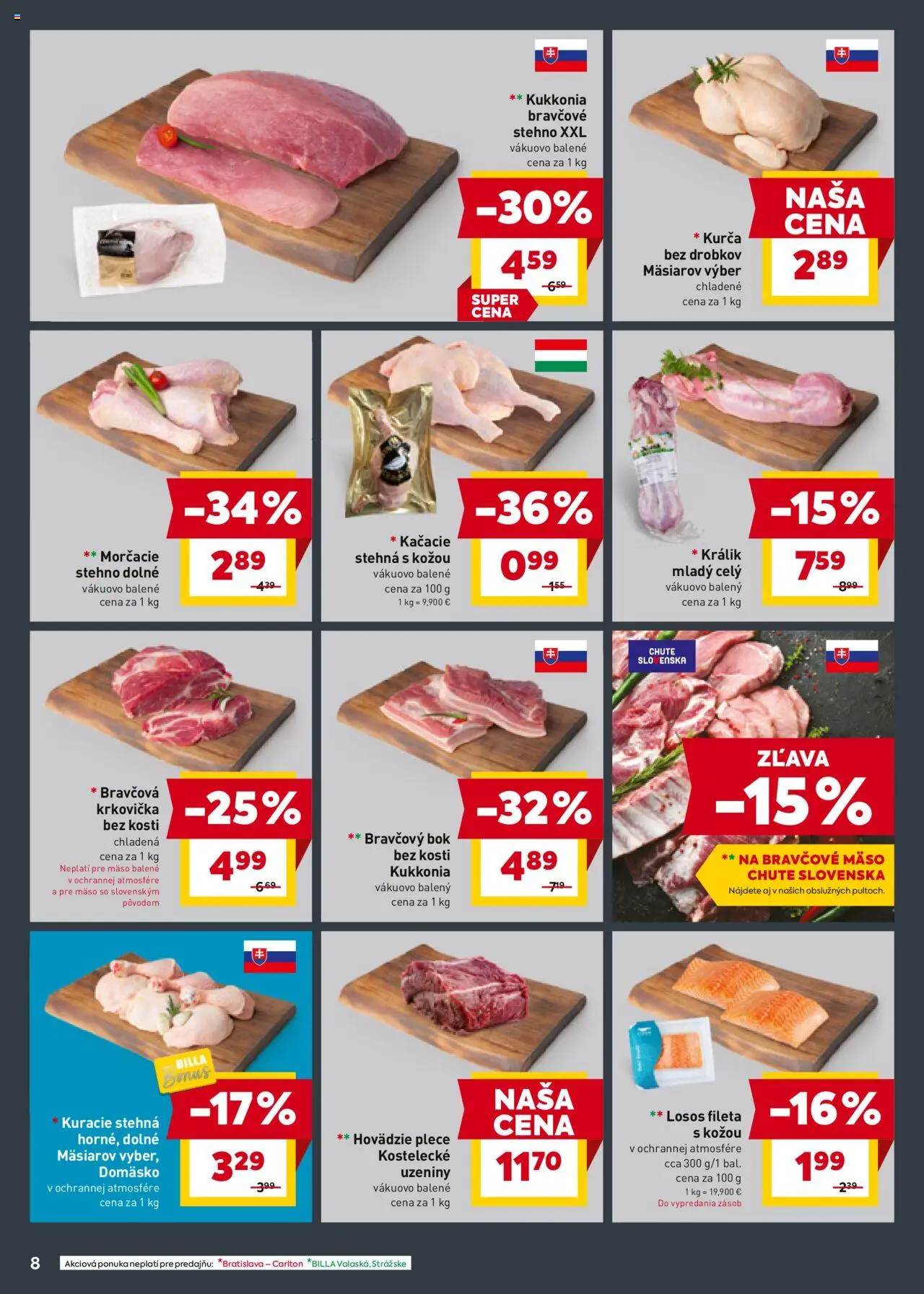 Nové Billa akcie – leták je platný od 24.09.2025 | Strana: 8 | Produkty: Bravčová krkovička, Bravčové stehno, Krkovička, Kurča