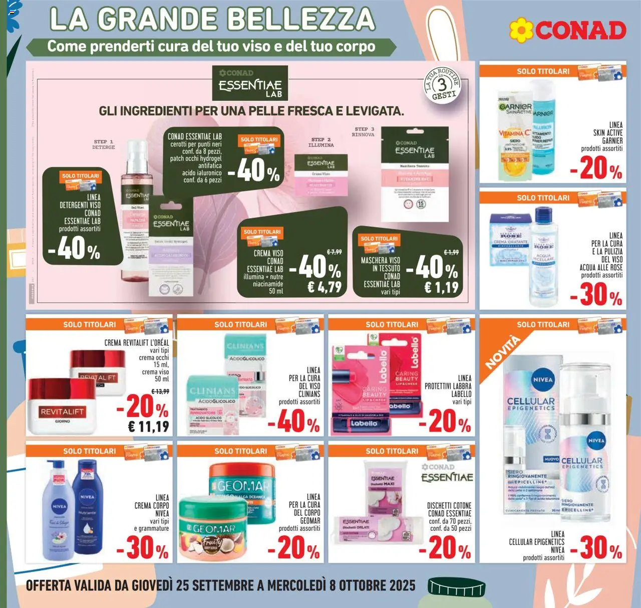 Volantino Conad del 25.09.2025 | Pagina: 18 | Prodotti: Maschera, Crema viso, Cerotti, Body