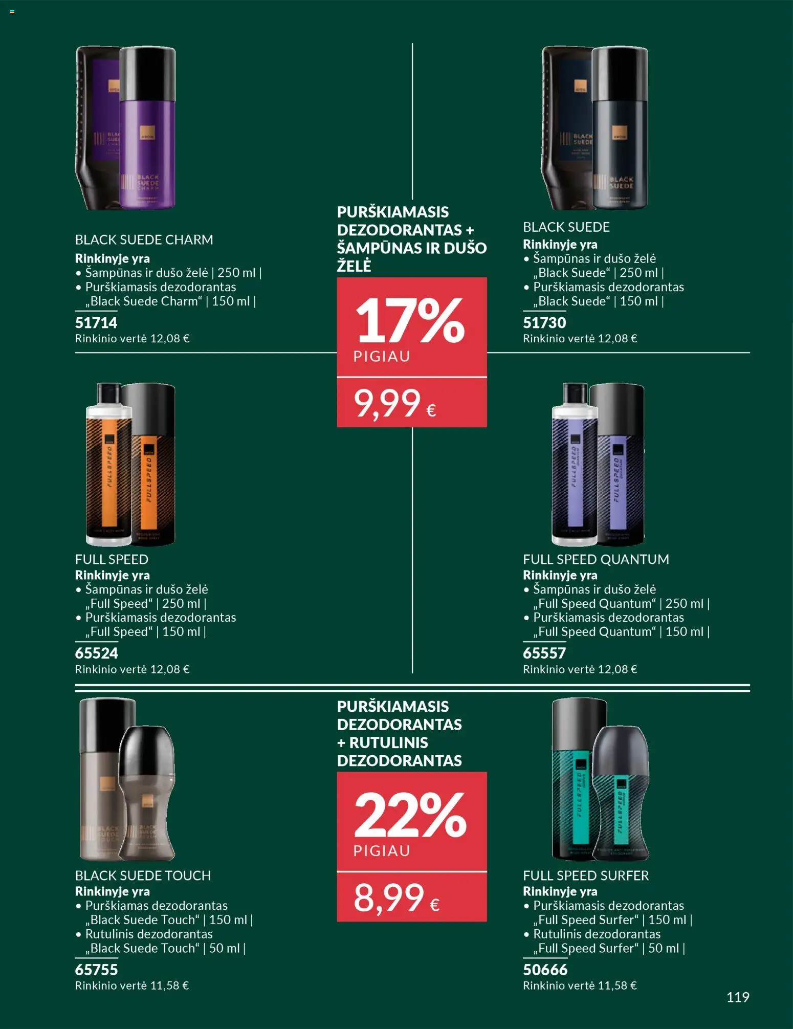 AVON akcijos nuo 01.11.2025 | Puslapis: 119 | Prekių: Rutulinis dezodorantas, Šampūnas, Dušo želė, Dezodorantas