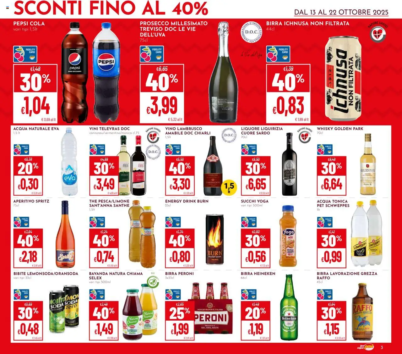 Volantino Pan del 13.10.2025 | Pagina: 3 | Prodotti: Prosecco, Whisky, Acqua naturale, Liquore