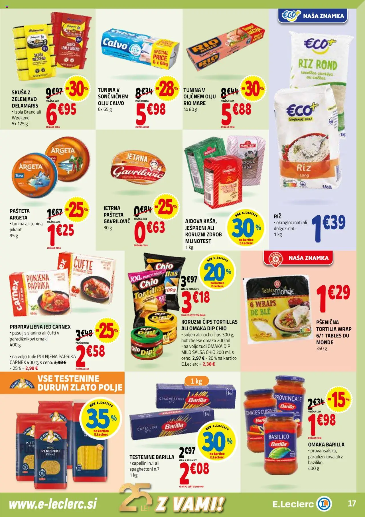 Novi E.leclerc katalog ponudbe – veljaven od 10.09.2025 | Stran: 17 | Izdelki: Tuna, Pašteta, Cips, Omaka