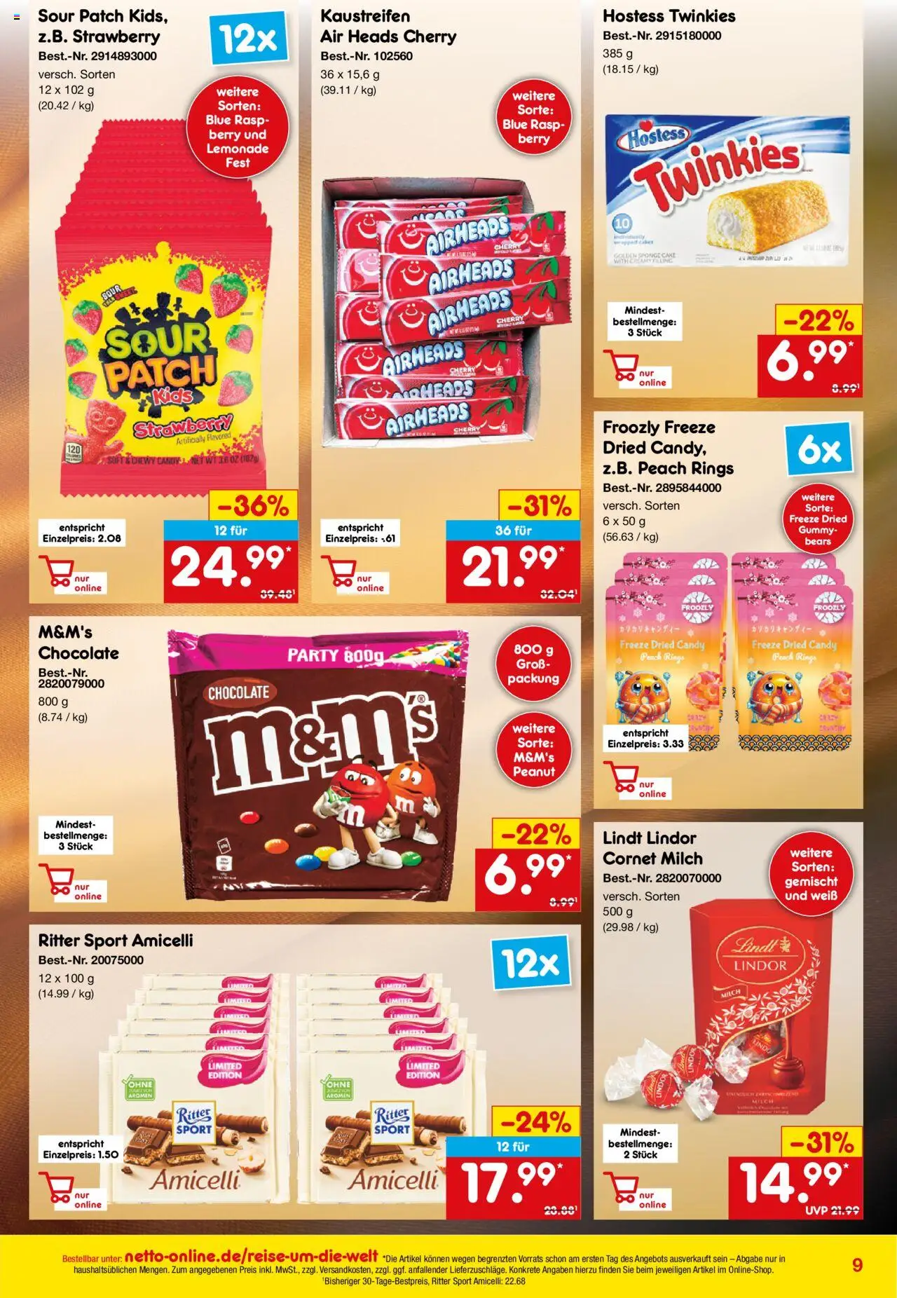 Netto Marken-Discount Online-Sonderangebote Lebensmittel – gültig ab 01.10.2025 | Seite: 9 | Produkte: Milch, Ritter sport, M&M's, Lindt