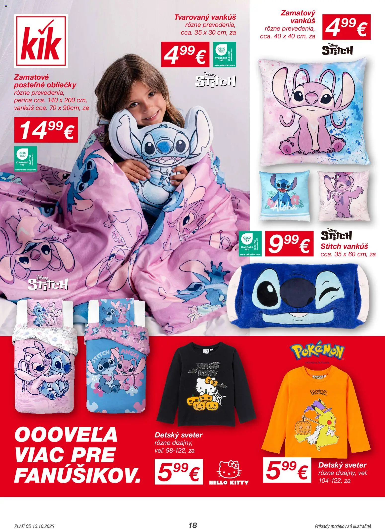 Nové Kik akcie – leták je platný od 13.10.2025 | Strana: 18 | Produkty: Posteľné obliečky, Obliečky, Vankúš