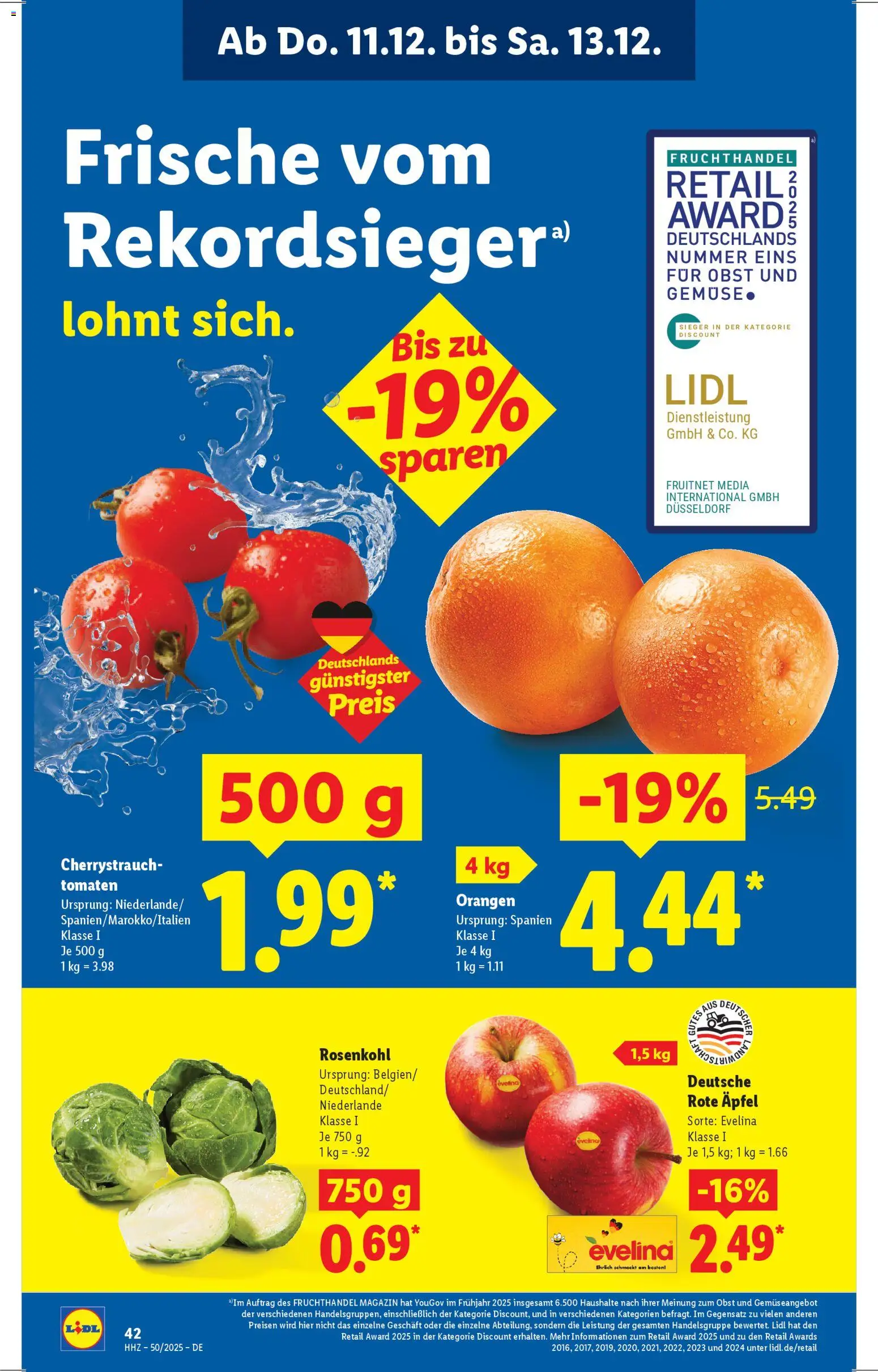 Lidl Prospekt Krefeld – gültig ab 08.12.2025 | Seite: 62 | Produkte: Äpfel, Orangen, Tomaten, Obst