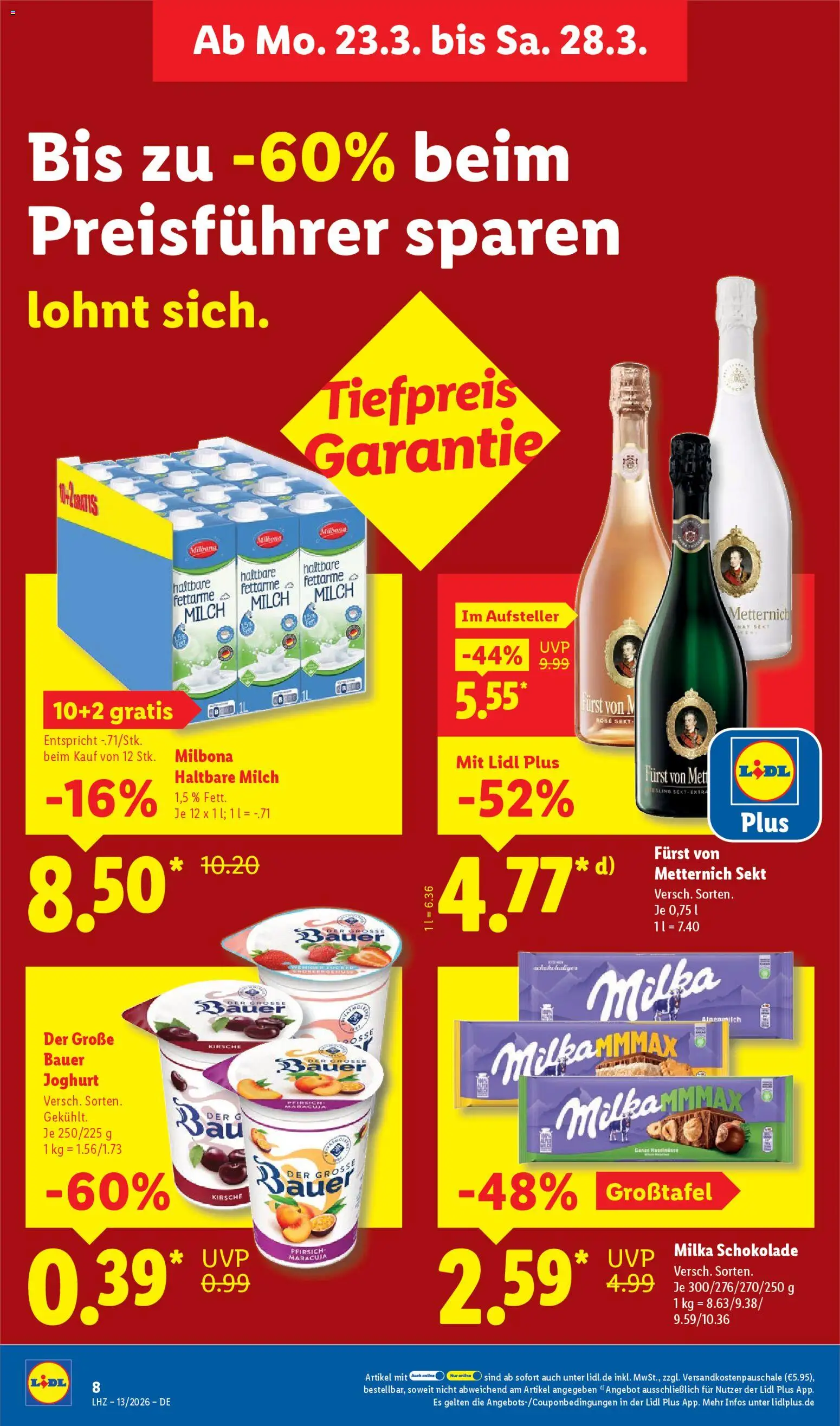 Lidl Prospekt – gültig ab 23.03.2026 | Seite: 14 | Produkte: Milch, Sekt, Haltbare milch, Milka