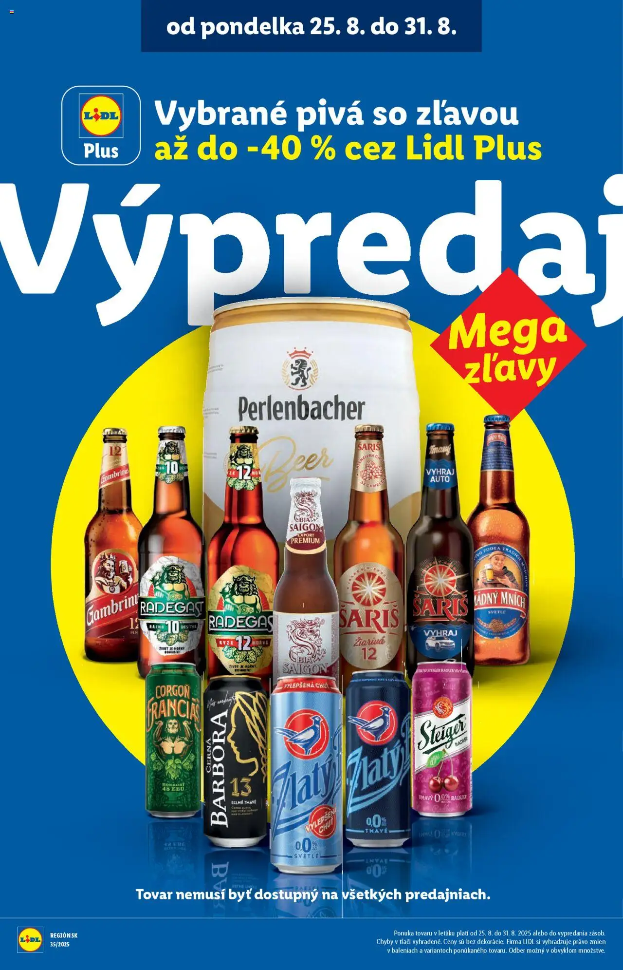 Lidl leták │ platný od 25.08.2025 | Strana: 8 | Produkty: Pivo, Radegast, Corgoň, Gambrinus