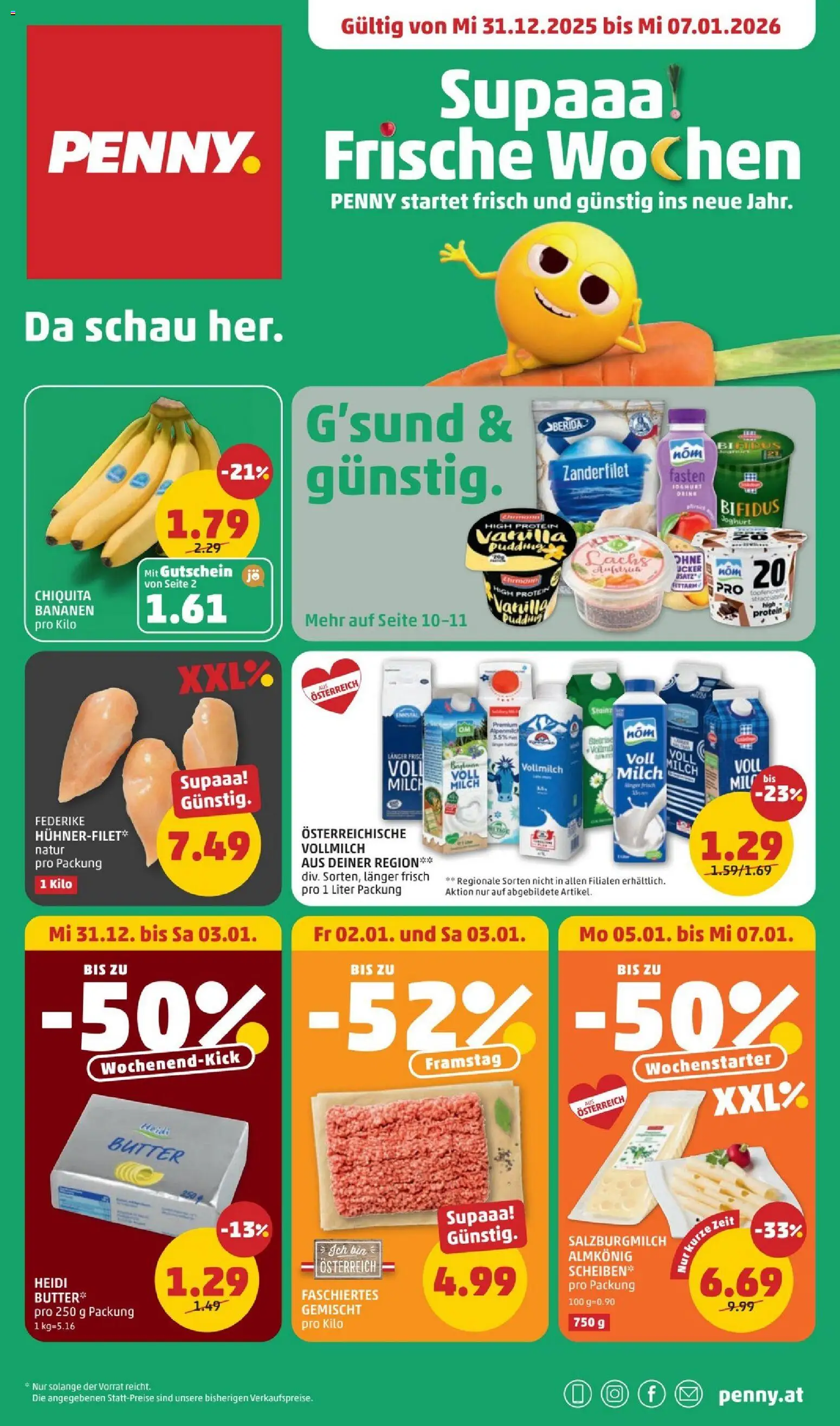 Penny Markt Flugblatt gültig ab 31.12.2025 | Seite: 1 | Produkte: Milch, Butter, Joghurt, Bananen