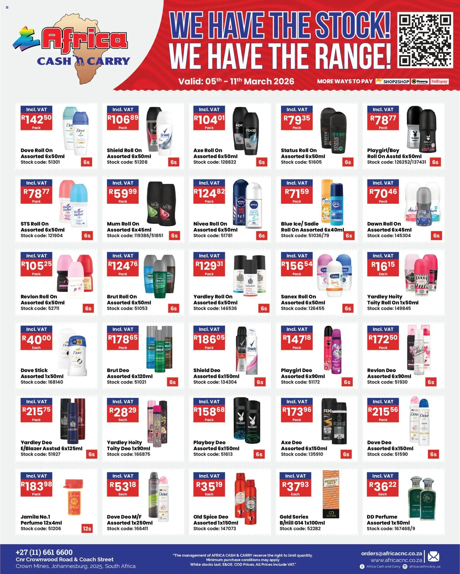 New Africa Cash & Carry catalogue – valid from 05.03.2026 | Page: 6 | Products: Shower, Perfume, Stock