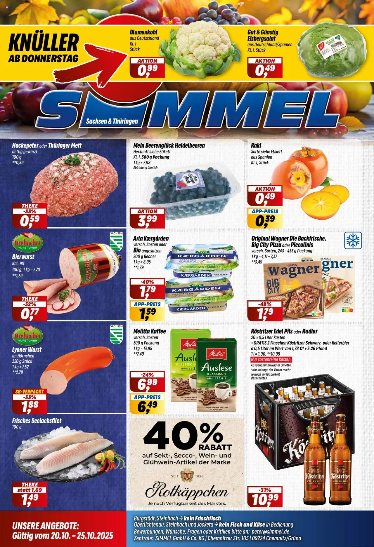 Simmel Prospekt 	 – gültig ab 20.10.2025 | Seite: 1 | Produkte: Pils, Fisch, Piccolinis, Wein