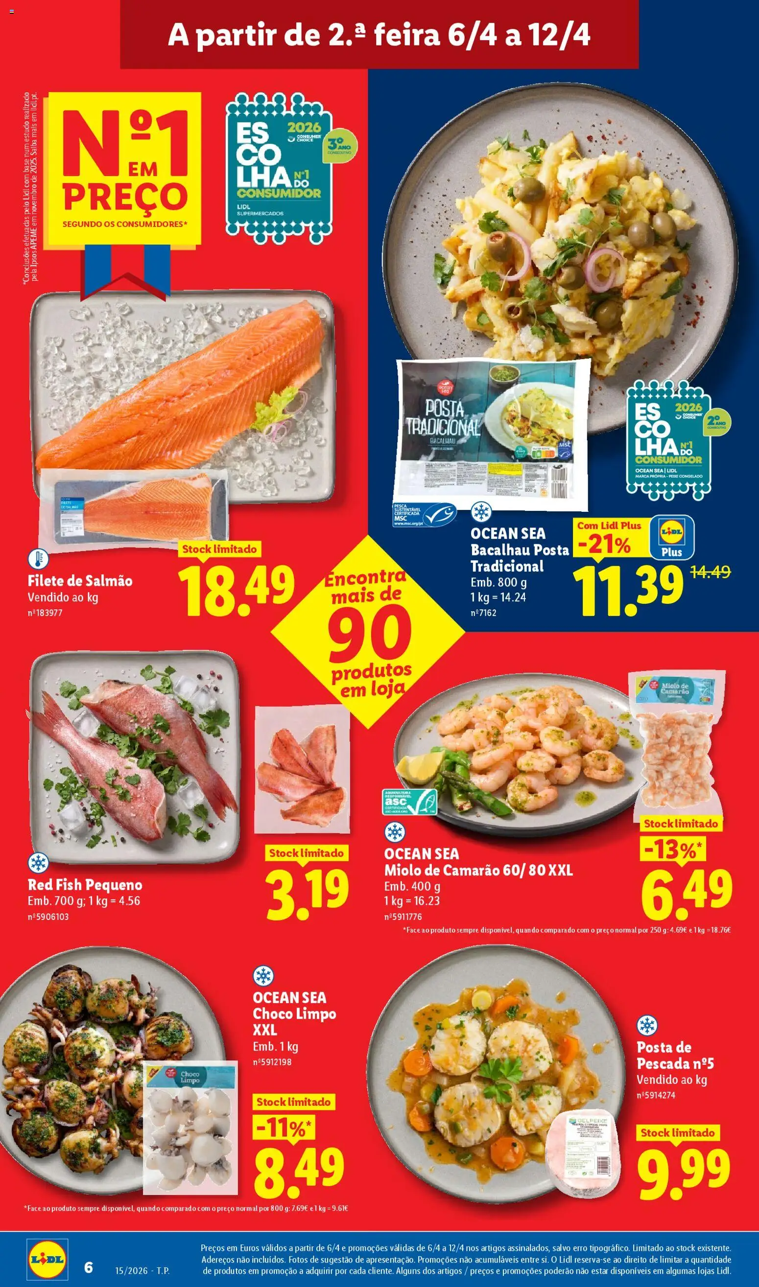 Lidl folheto │ válido de 06.04.2026 | Página: 6 | Produtos: Bacalhau, Pescada, Camarão, Salmão