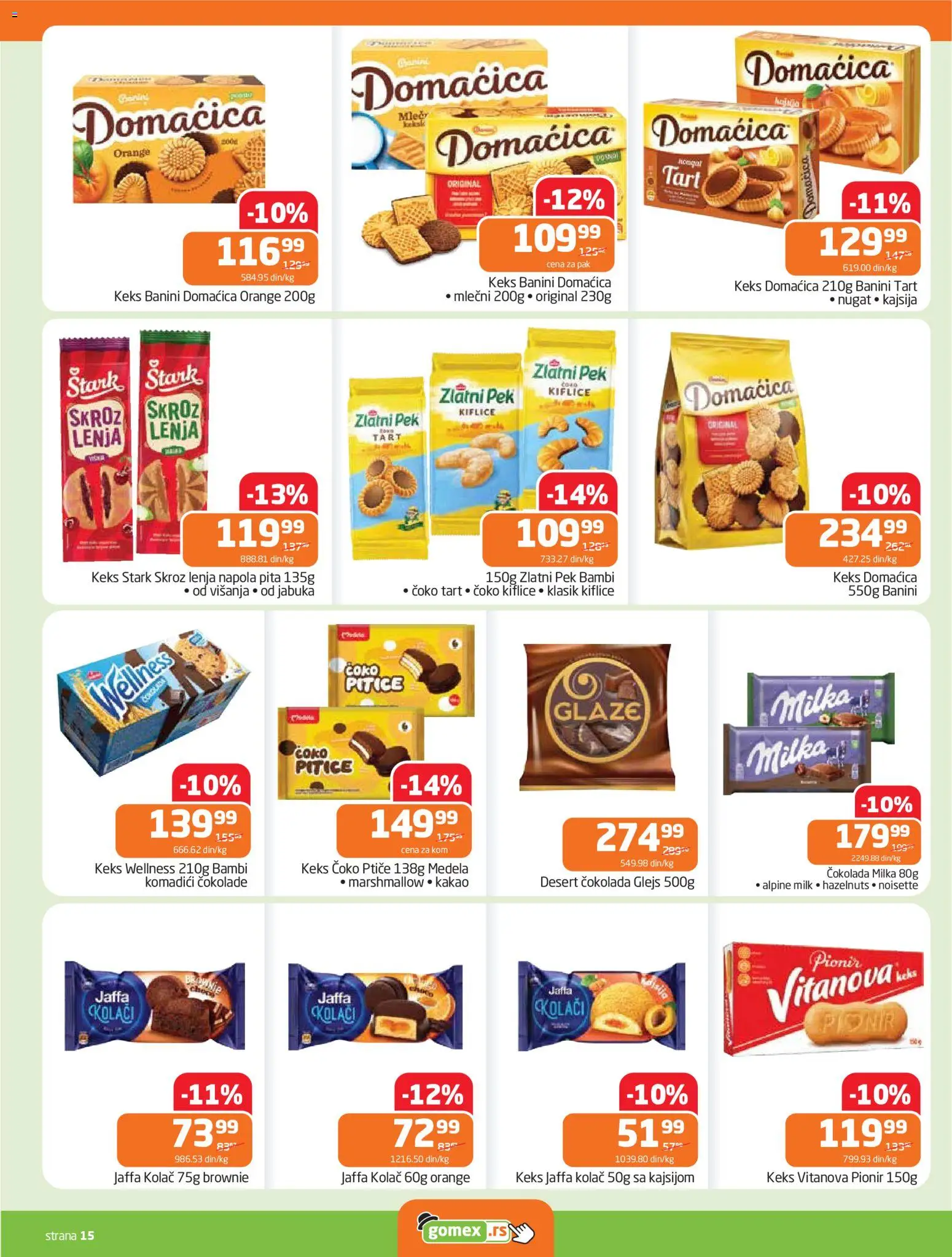 Gomex katalog - važi od 15.04.2026 | Strana: 15 | Proizvode: Milka, Keks, Kolač, Pita