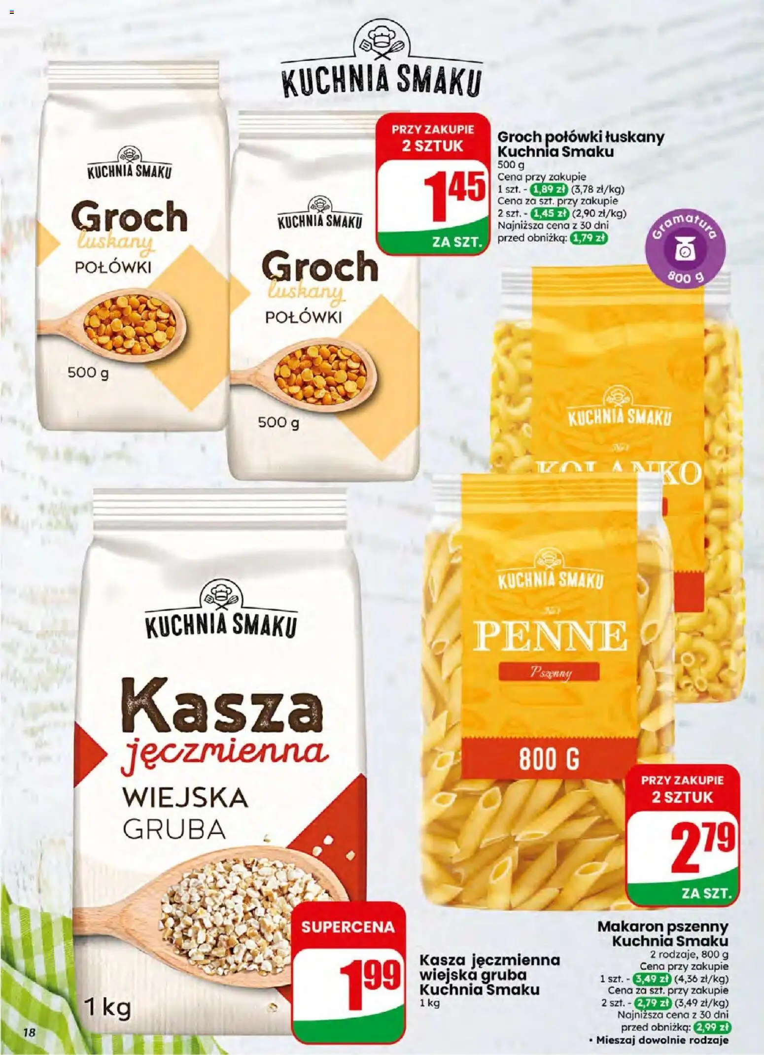 Dino gazetka od 15.04.2026 | Strona: 18 | Produkty: Groch, Kasza jęczmienna, Penne, Makaron