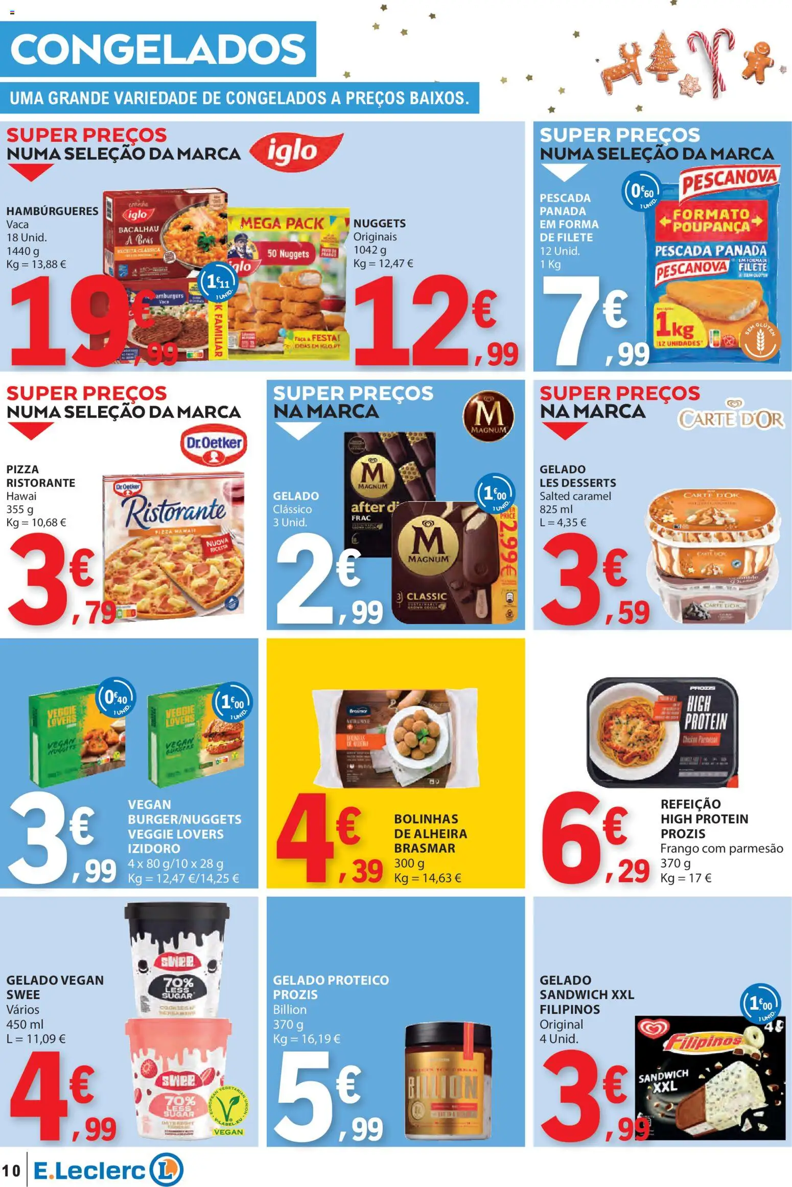 E.Leclerc folheto │ válido de 18.12.2025 | Página: 10 | Produtos: Bacalhau, Filipinos, Gelado, Pizza