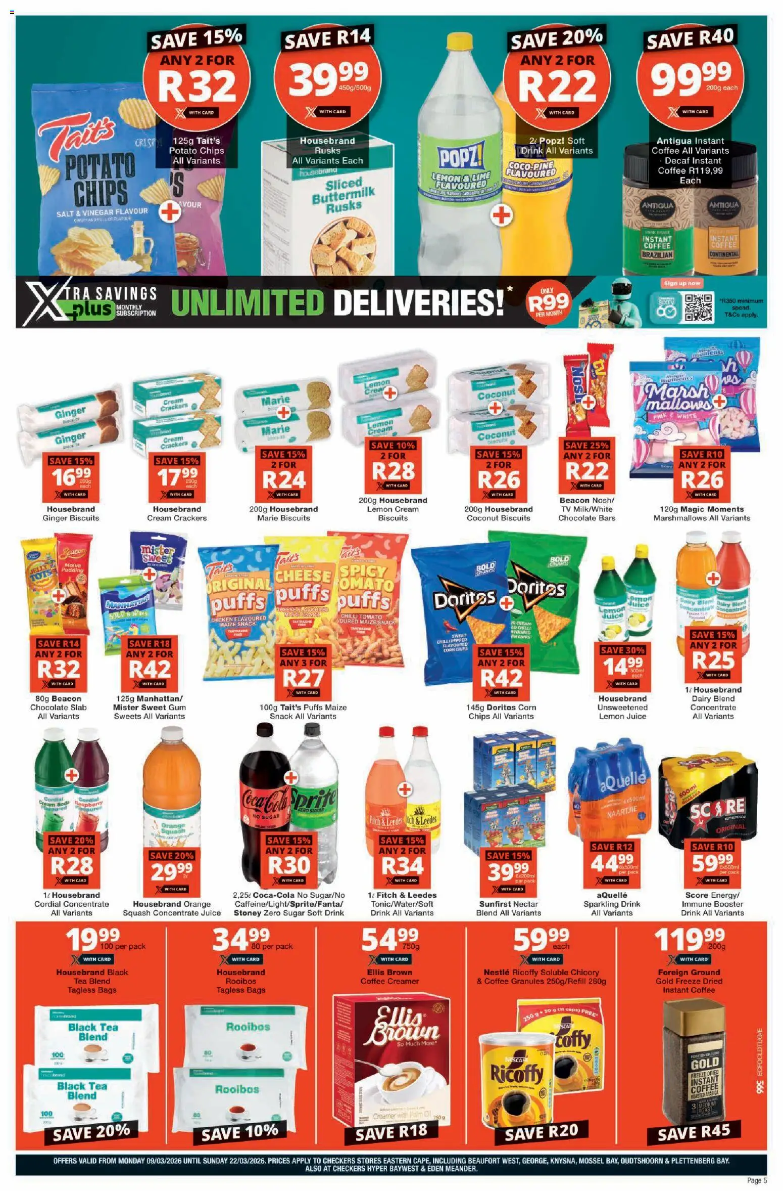 New Checkers catalogue – valid from 09.03.2026 | Page: 5 | Products: Juice, Chips, Sugar, Lemon