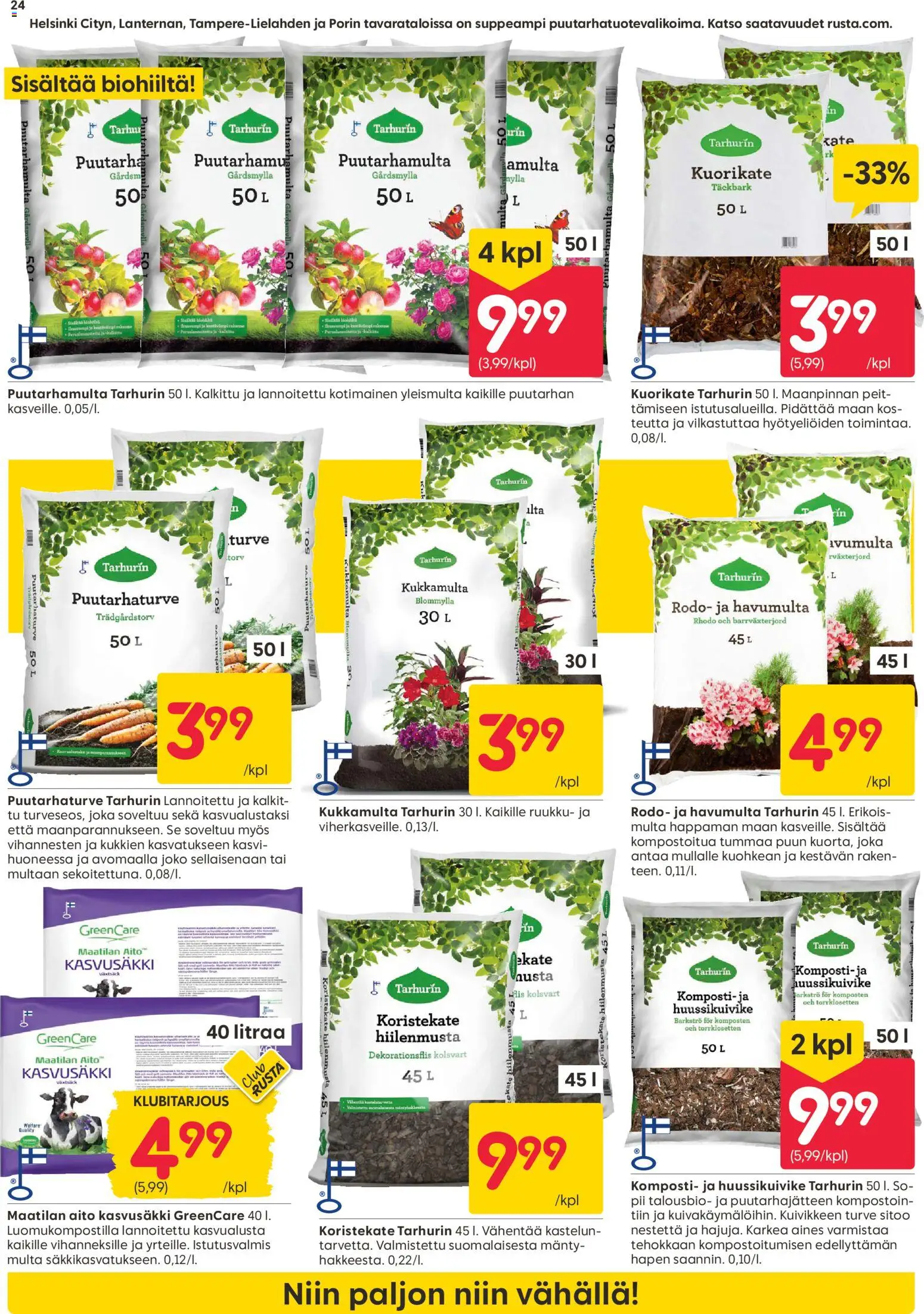 Rusta tarjoukset – voimassa 27.04.2026 alkaen | Sivu: 24 | Tuotteet: Multa, Komposti, Turve