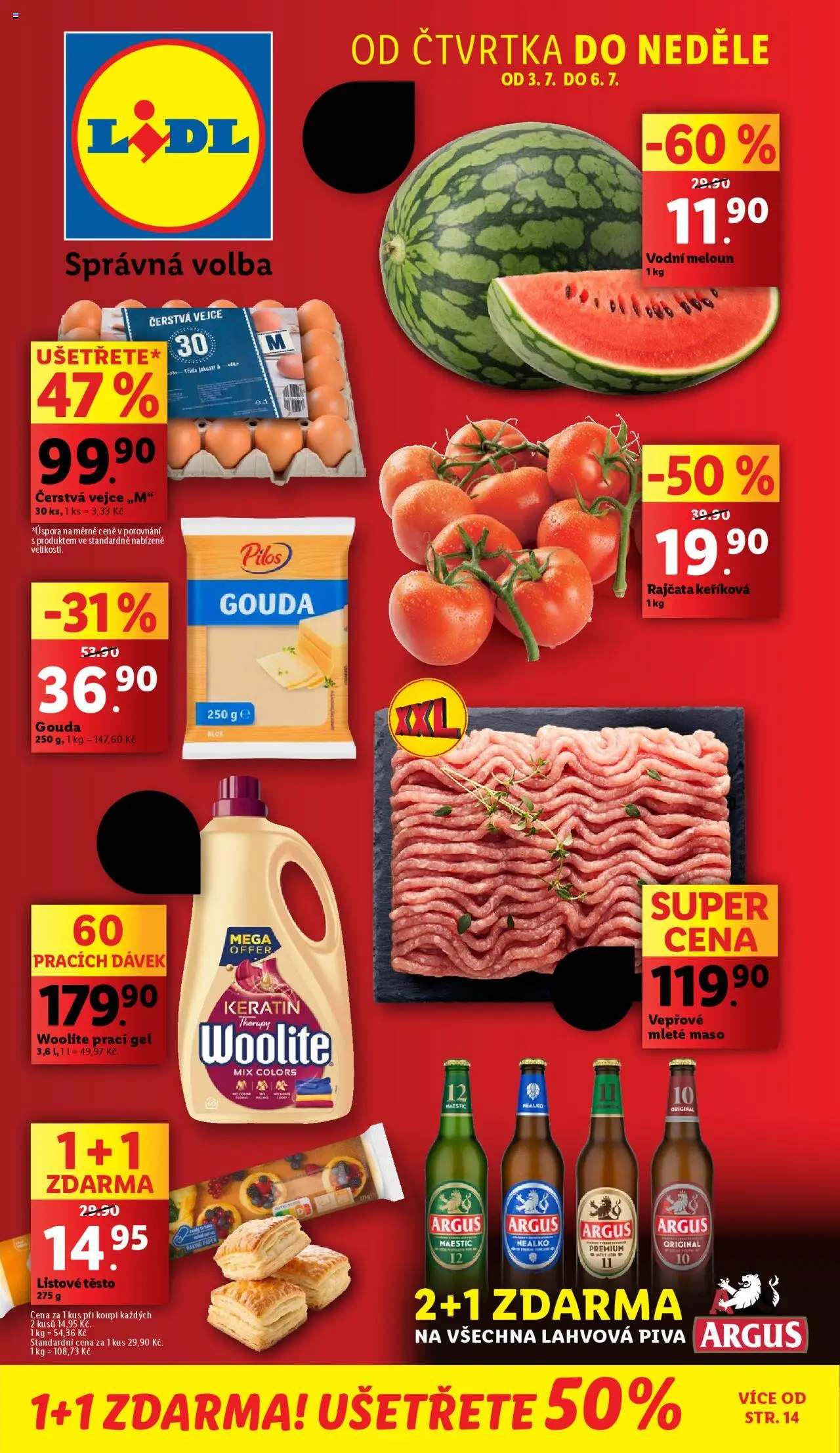 Lidl leták od 03.07.2025 | Strana: 1 | Produkty: Vejce, Rajčata, Listové těsto, Maso