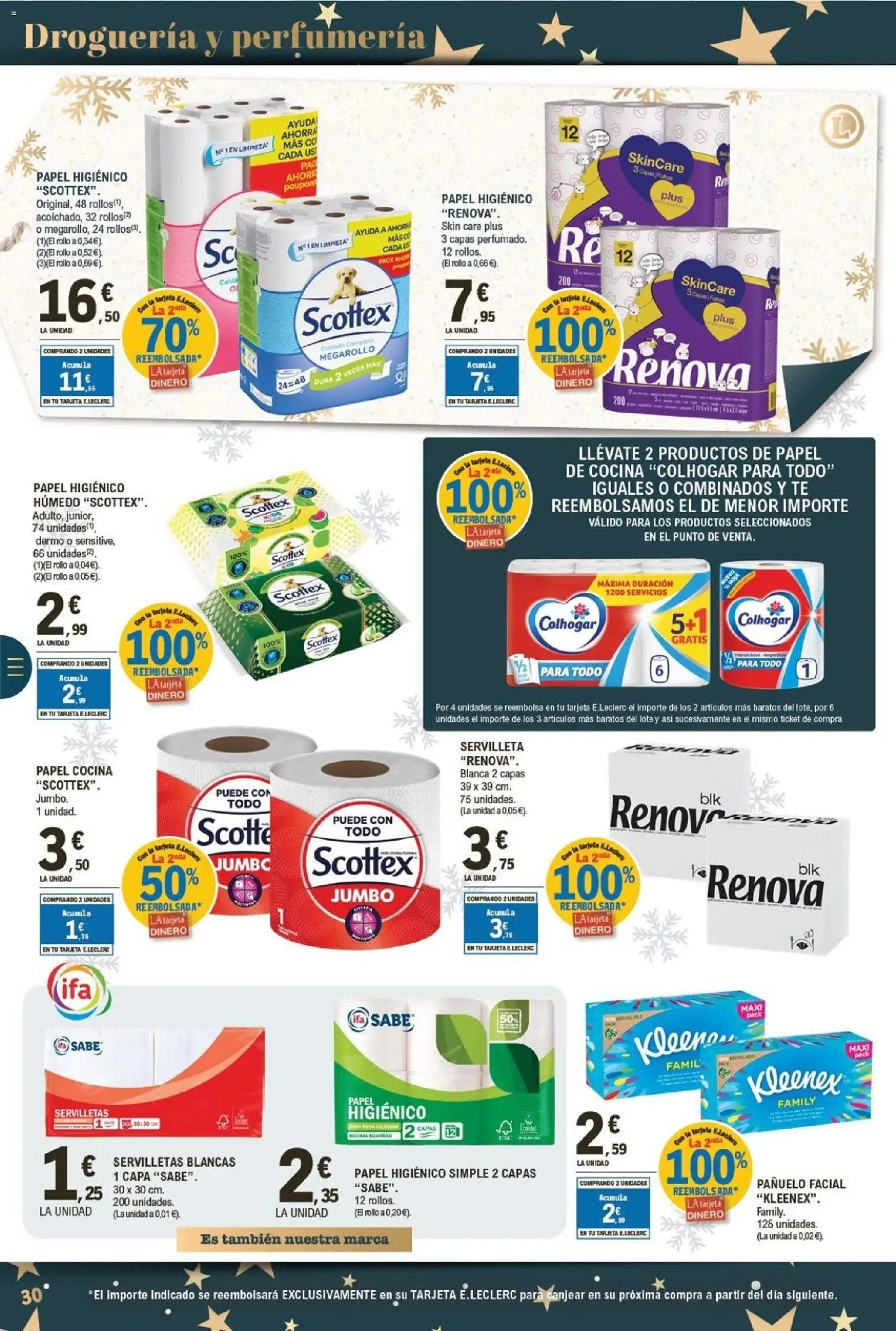 E.Leclerc folleto │ válido desde el 26.12.2025 | Página: 30 | Productos: Pañuelo, Papel higienico, Té, Cocina