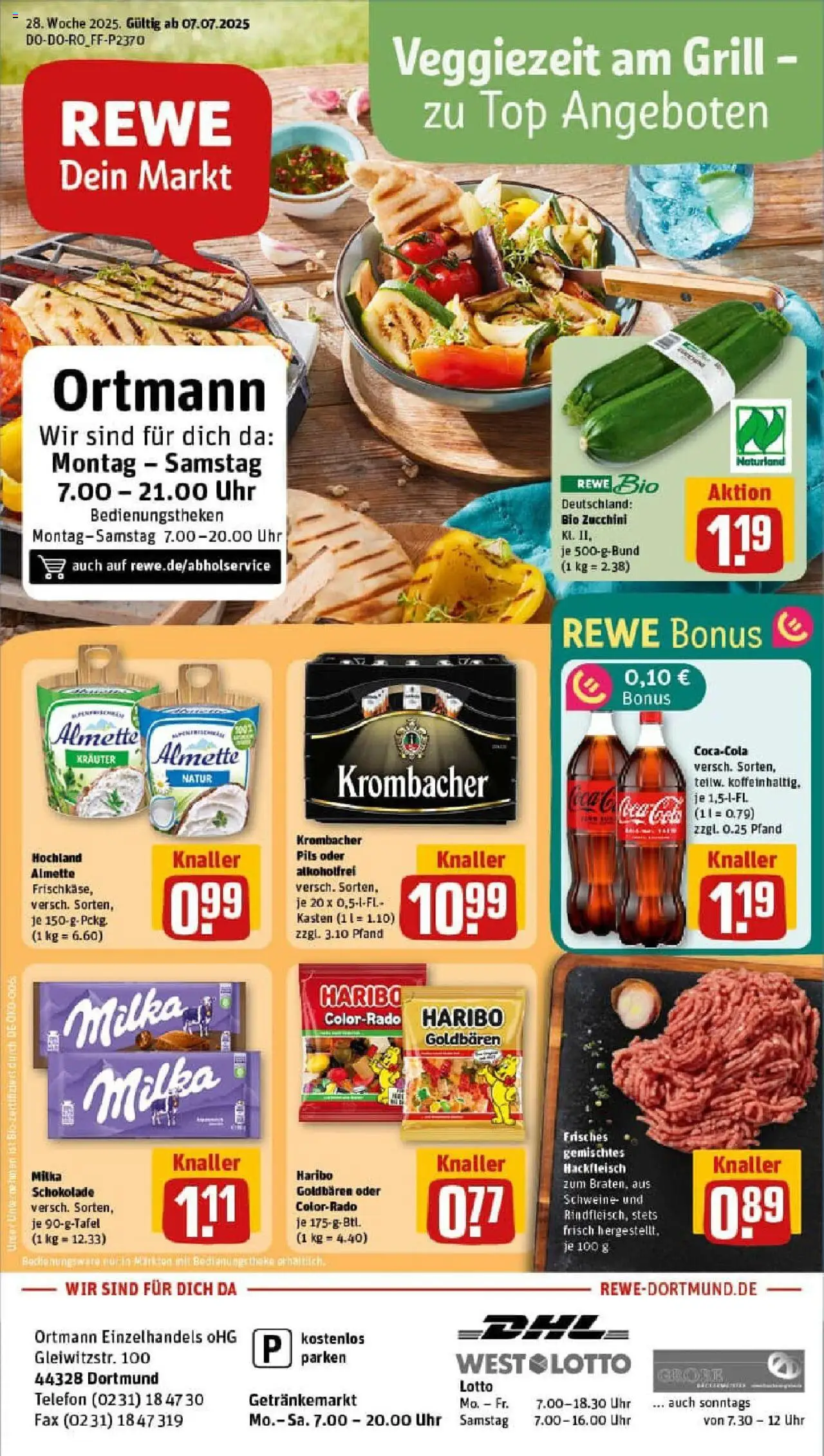 Rewe prospekt Dortmund	 - gültig ab dem 06.07.2025 | Seite: 1 | Produkte: Almette, Milka schokolade, Milka, Telefon