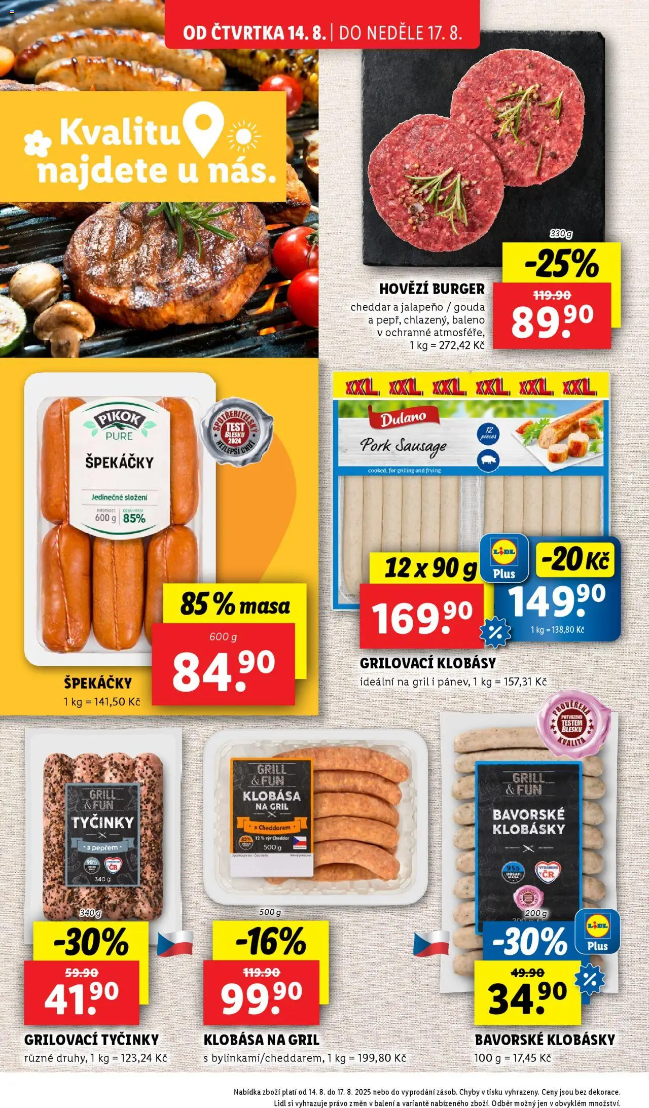 Lidl leták od 14.08.2025 | Strana: 20 | Produkty: Sýr, Klobása, Gril, Cheddar