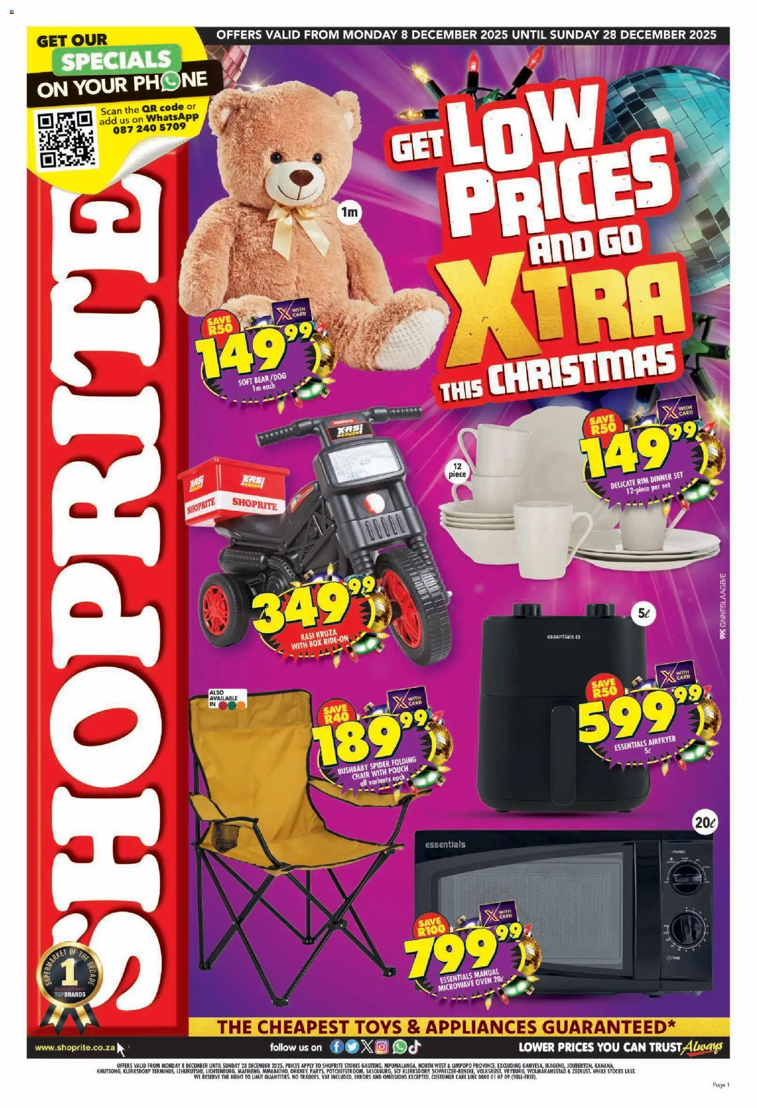 New Shoprite catalogue – valid from 08.12.2025 | Page: 1 | Products: Toys, Chair, Box, Microwave