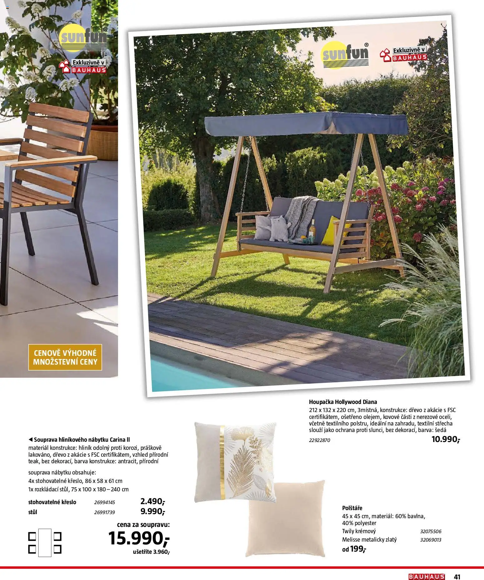 Bauhaus katalog Záhradní nábytek od 08.04.2026 | Strana: 41 | Produkty: Polštáře, Houpačka, Křeslo, Stůl