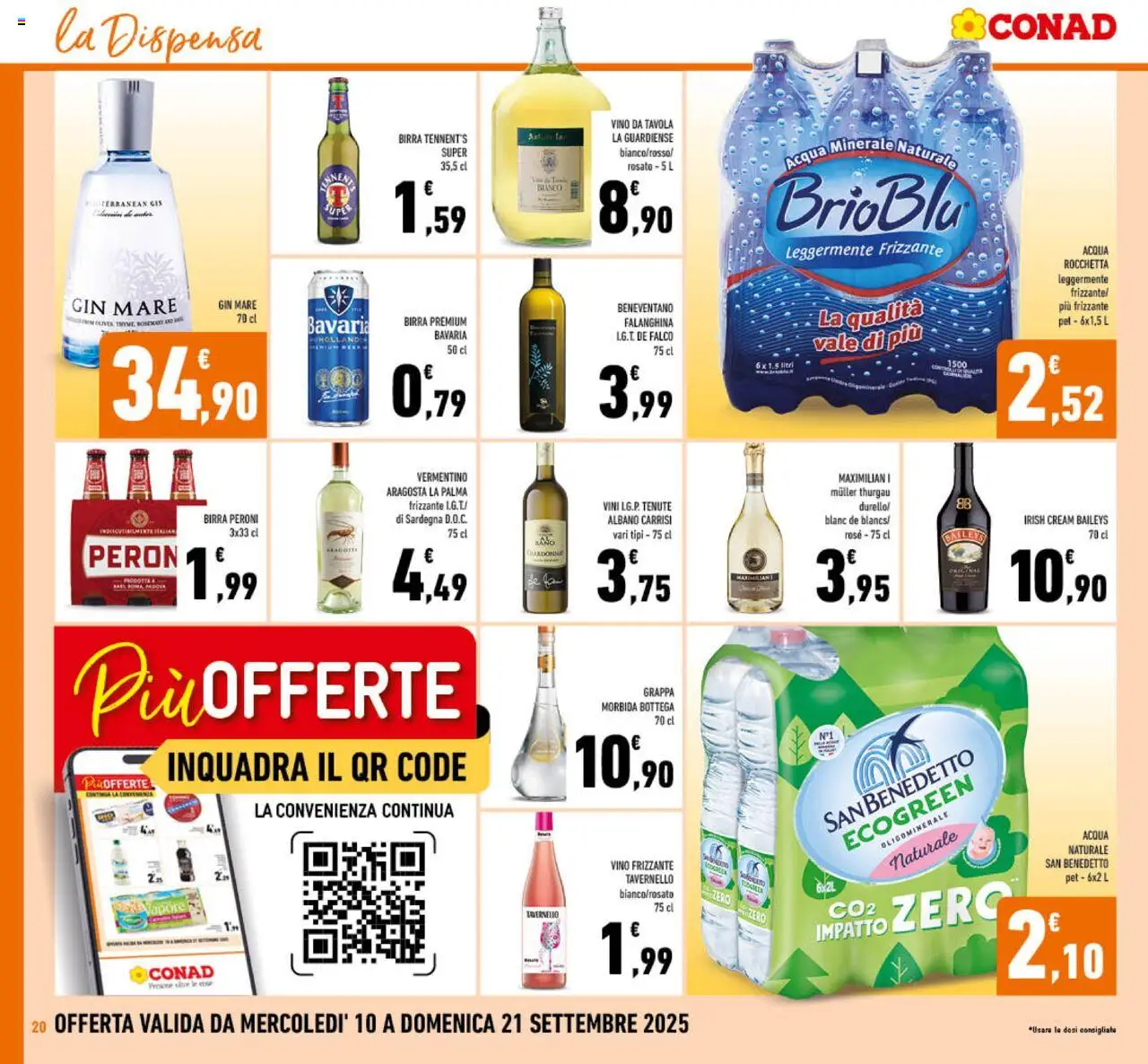 Volantino Conad del 10.09.2025 | Pagina: 20 | Prodotti: Tennent's, Birra, Vino, Acqua minerale