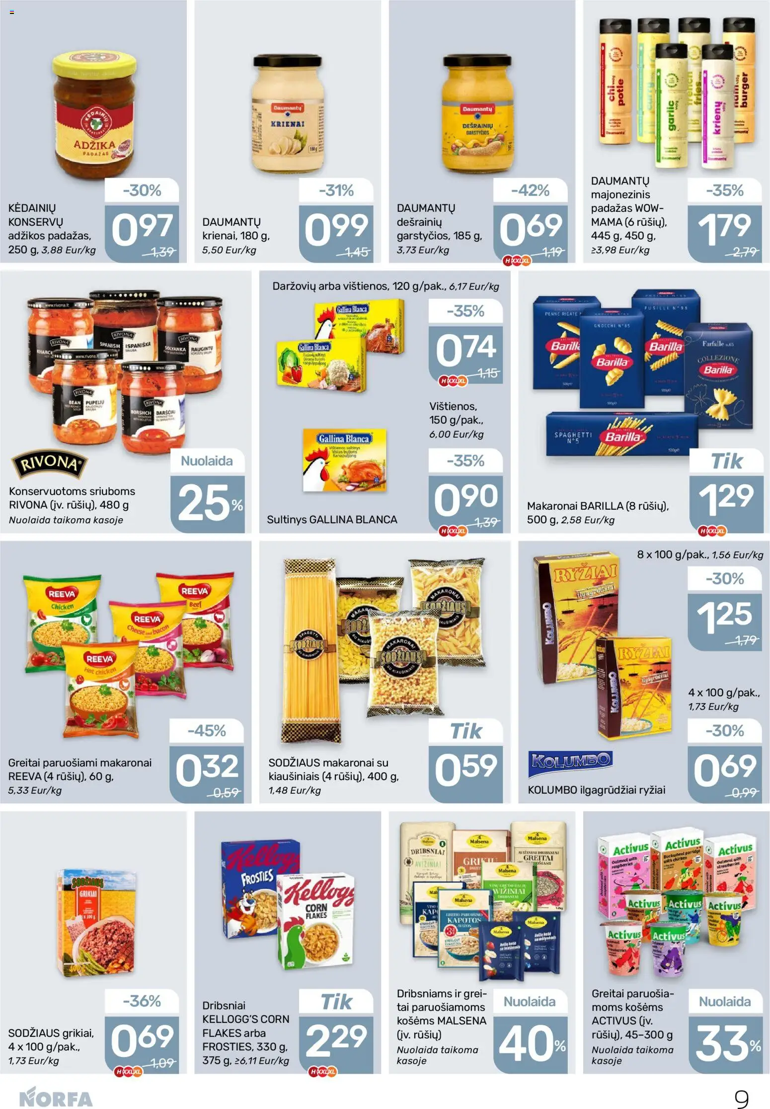 NORFA akcijos nuo 08.01.2026 | Puslapis: 9 | Prekių: Grikiai, Ryžiai, Padažas, Dribsniai