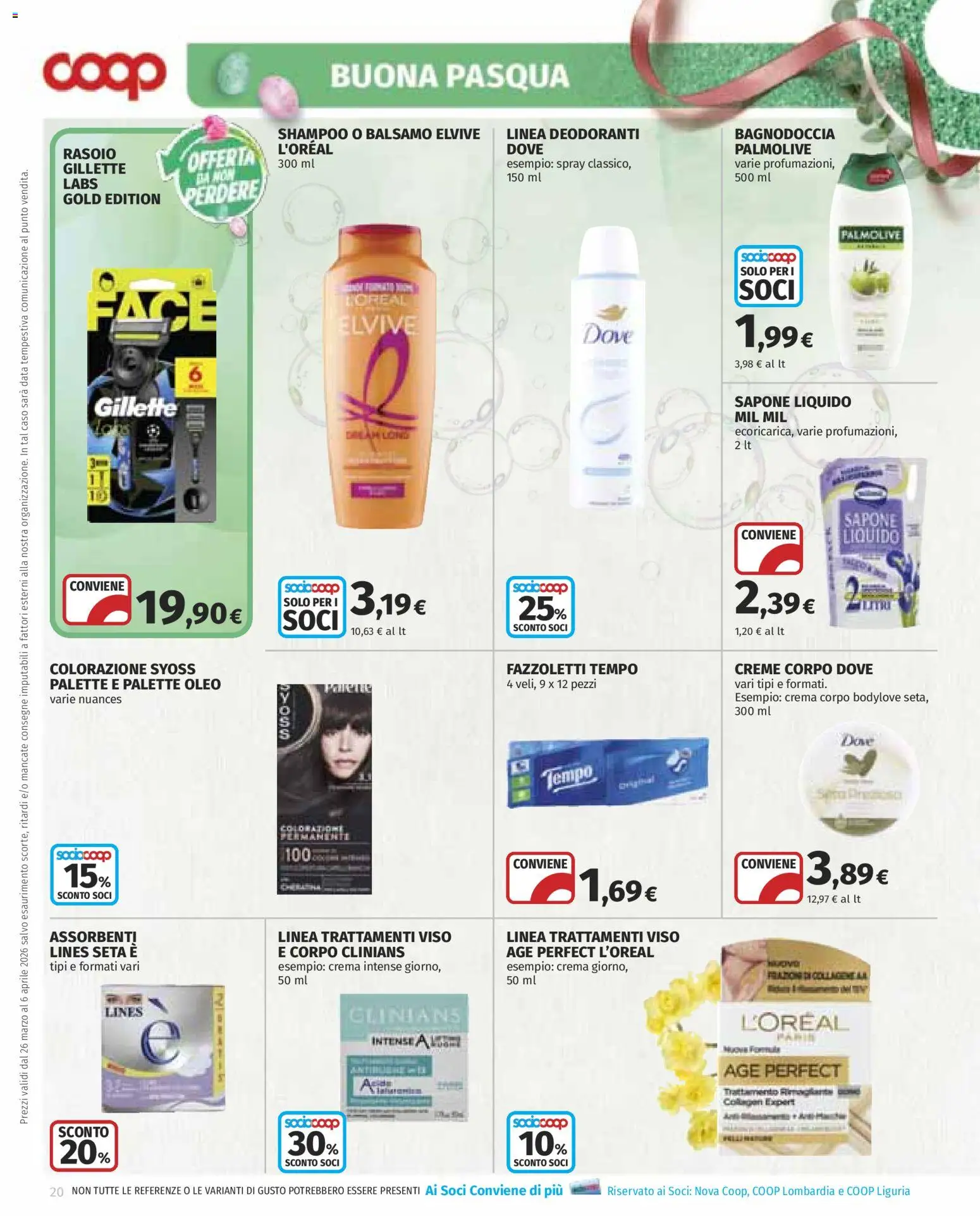 Volantino COOP del 26.03.2026 | Pagina: 20 | Prodotti: Shampoo, Balsamo, Rasoio, Data