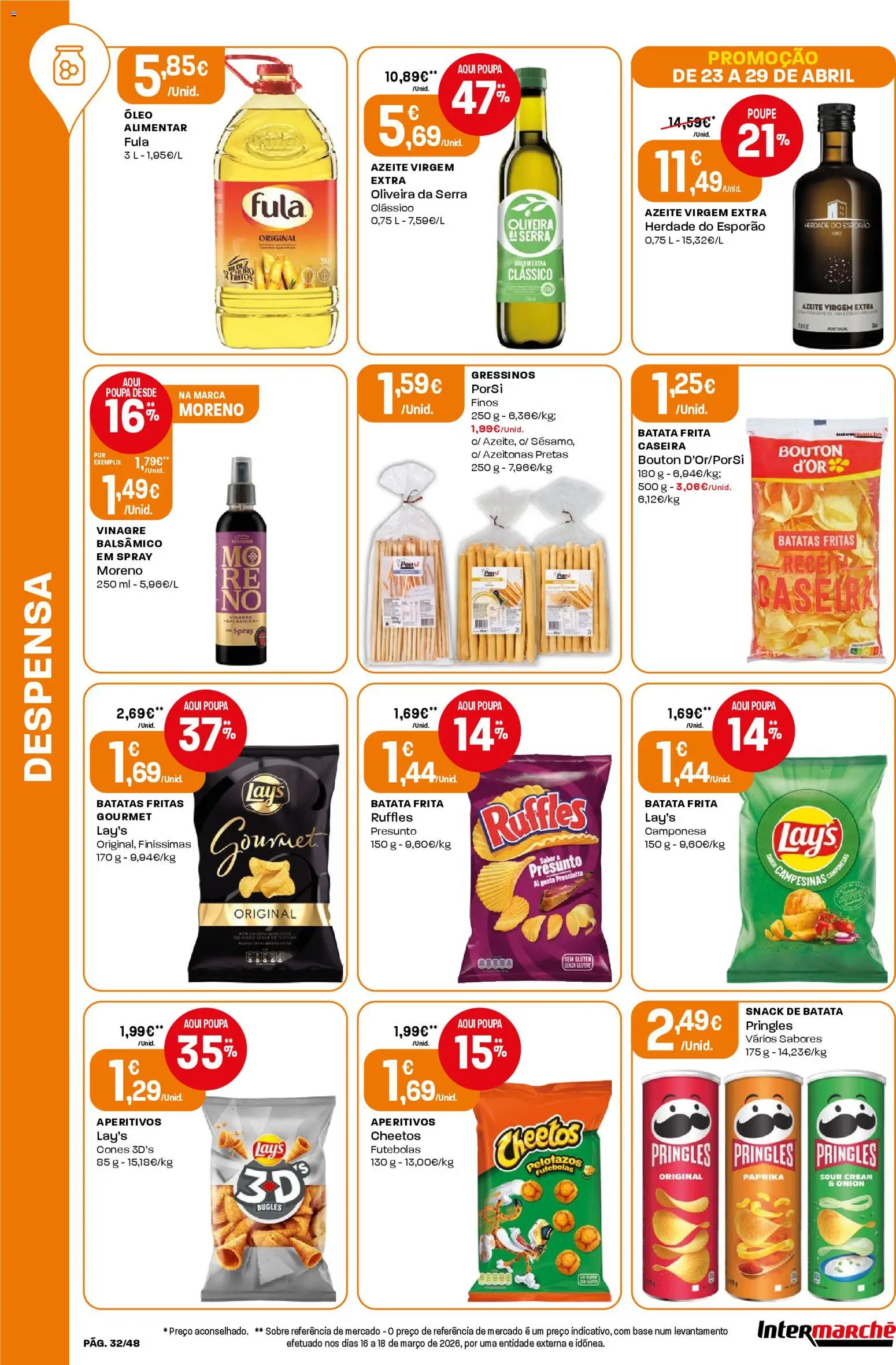 Intermarché folheto │ válido de 23.04.2026 | Página: 32 | Produtos: Vinagre, Azeite, Azeitonas, Batatas fritas
