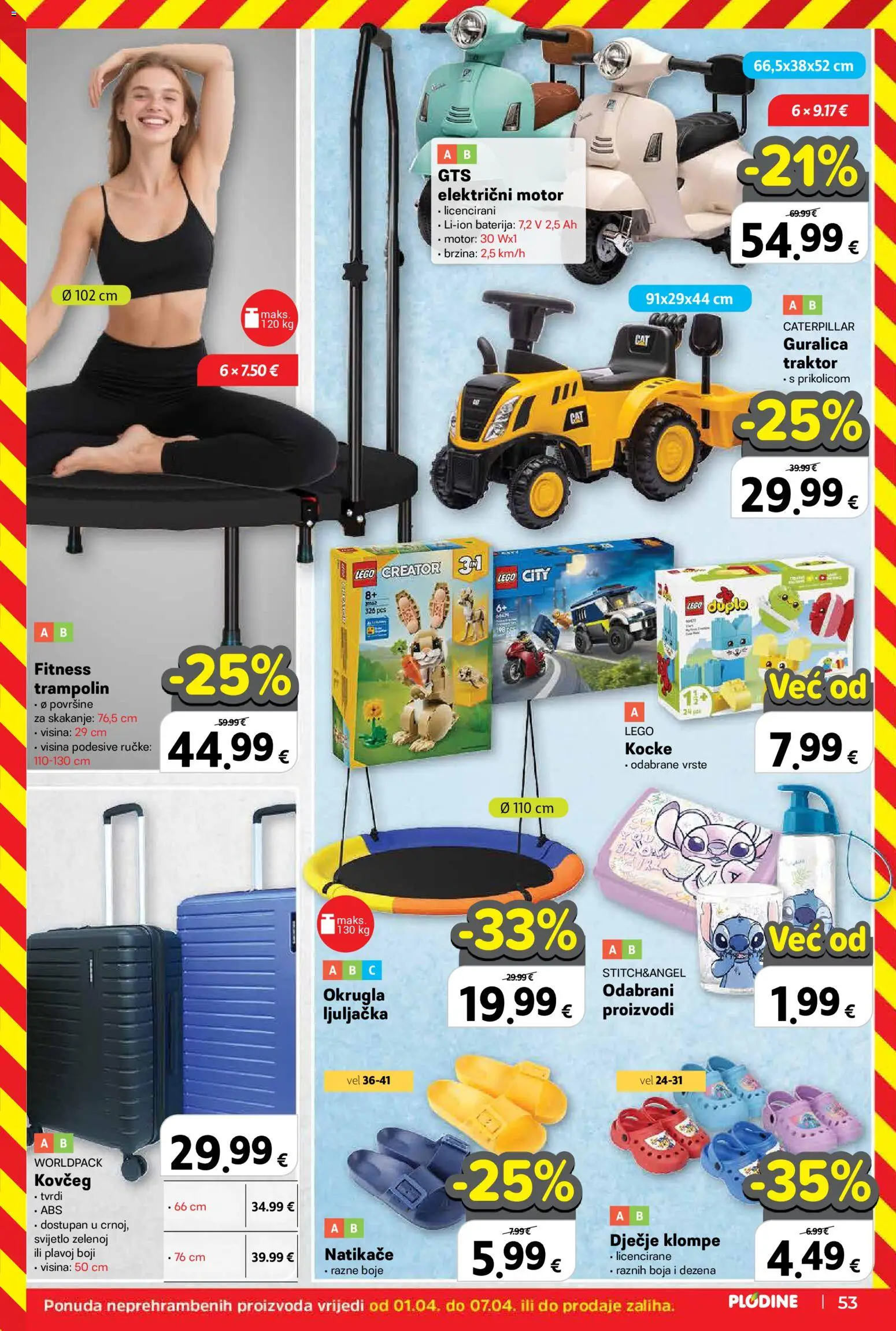 Plodine katalog | vrijedi od 01.04.2026 | Stranica: 61 | Proizvodi: Trampolin, Baterija, Natikače, Lego
