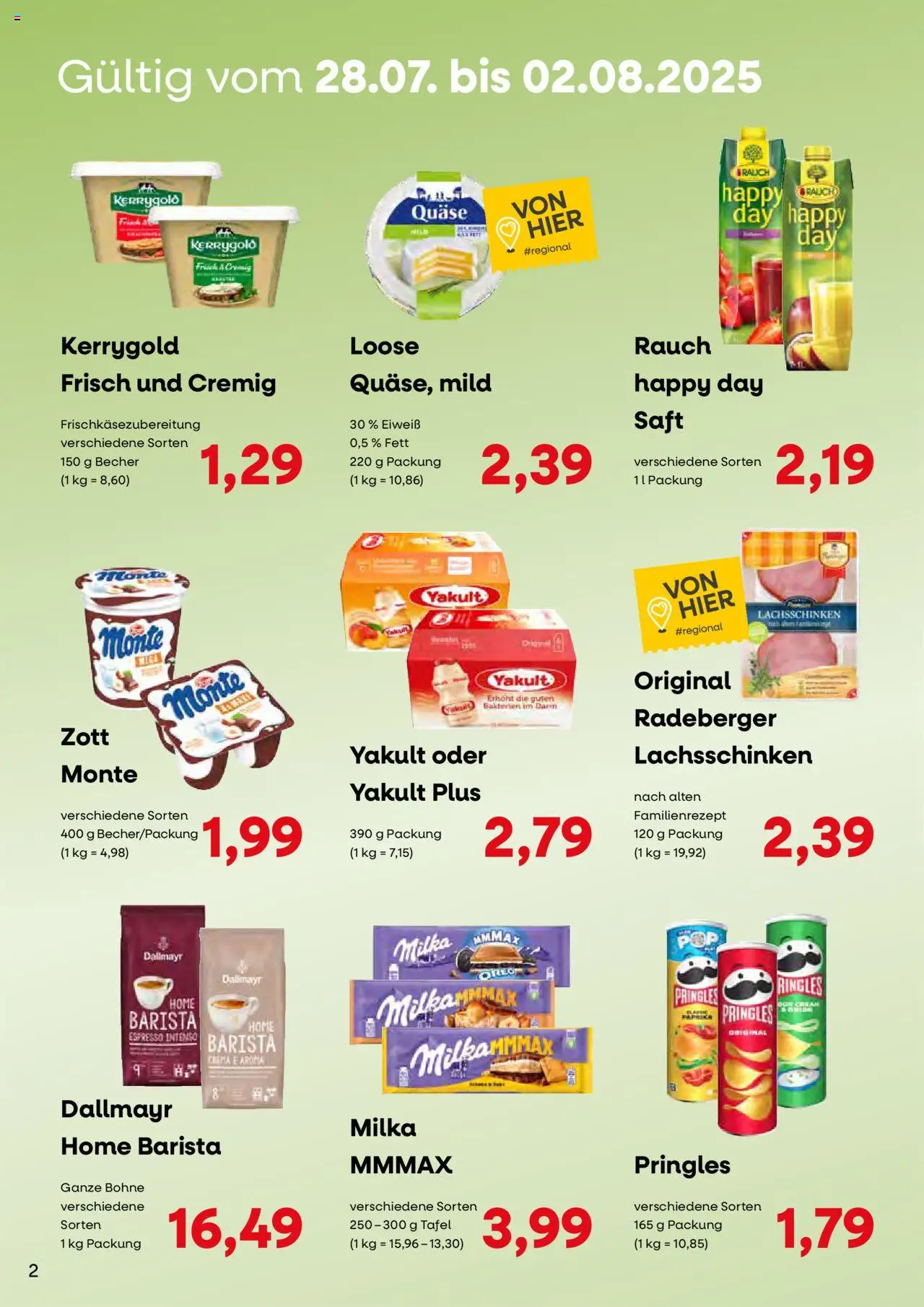 KONSUM Leipzig - Nah. Frisch. Freundlich. - gültig ab dem 28.07.2025 | Seite: 2 | Produkte: Milka, Dallmayr, Saft, Pringles