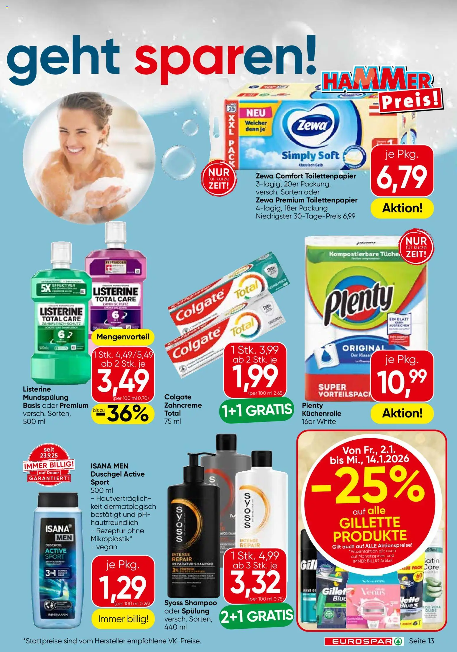 Eurospar Flugblatt - Niederösterreich gültig ab 02.01.2026 | Seite: 13 | Produkte: Shampoo, Spülung, Duschgel