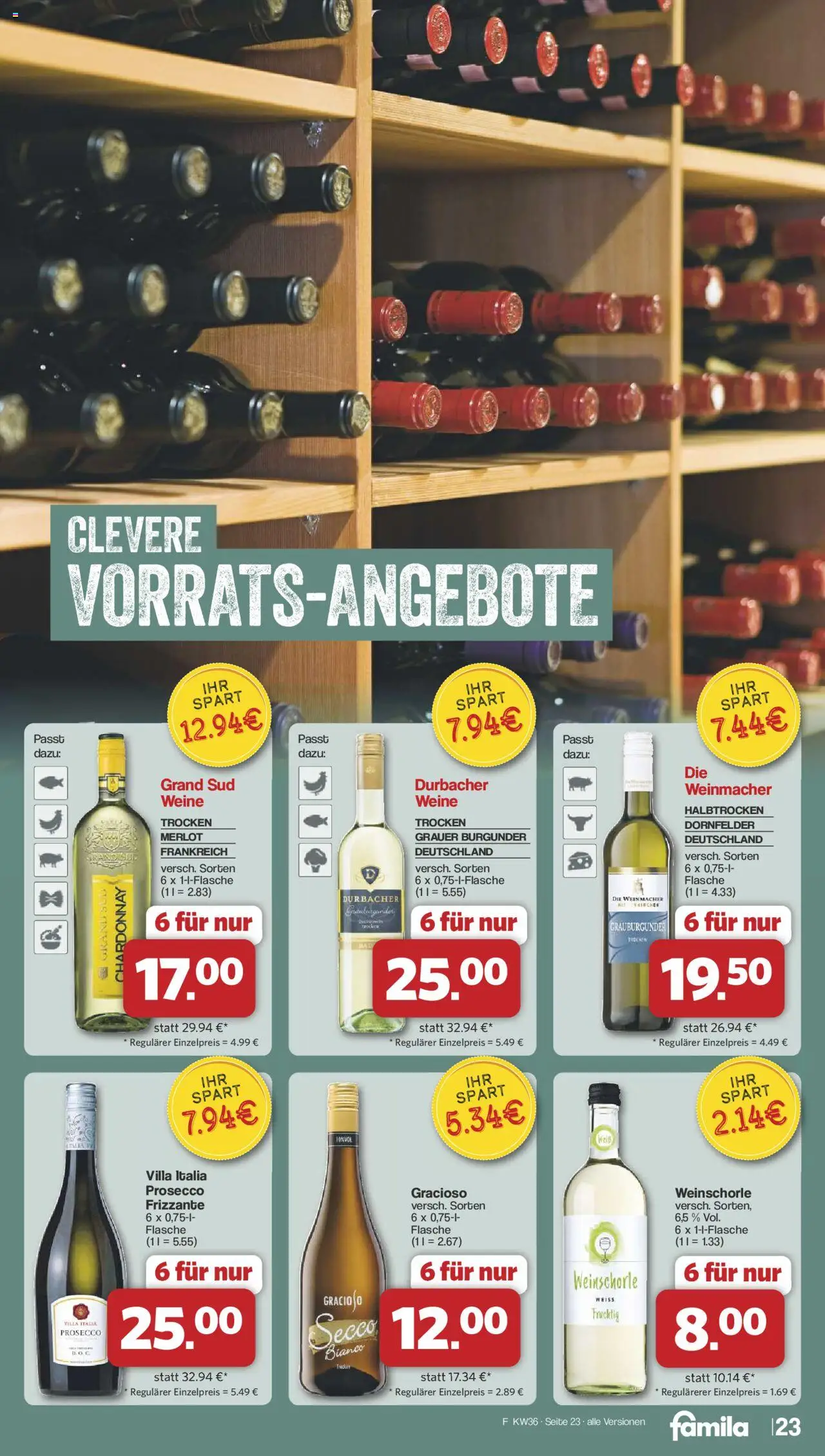 Famila Nordwest Markt - Angebote - gültig ab dem 01.09.2025 | Seite: 27 | Produkte: Merlot, Prosecco, Weinschorle, Grand sud
