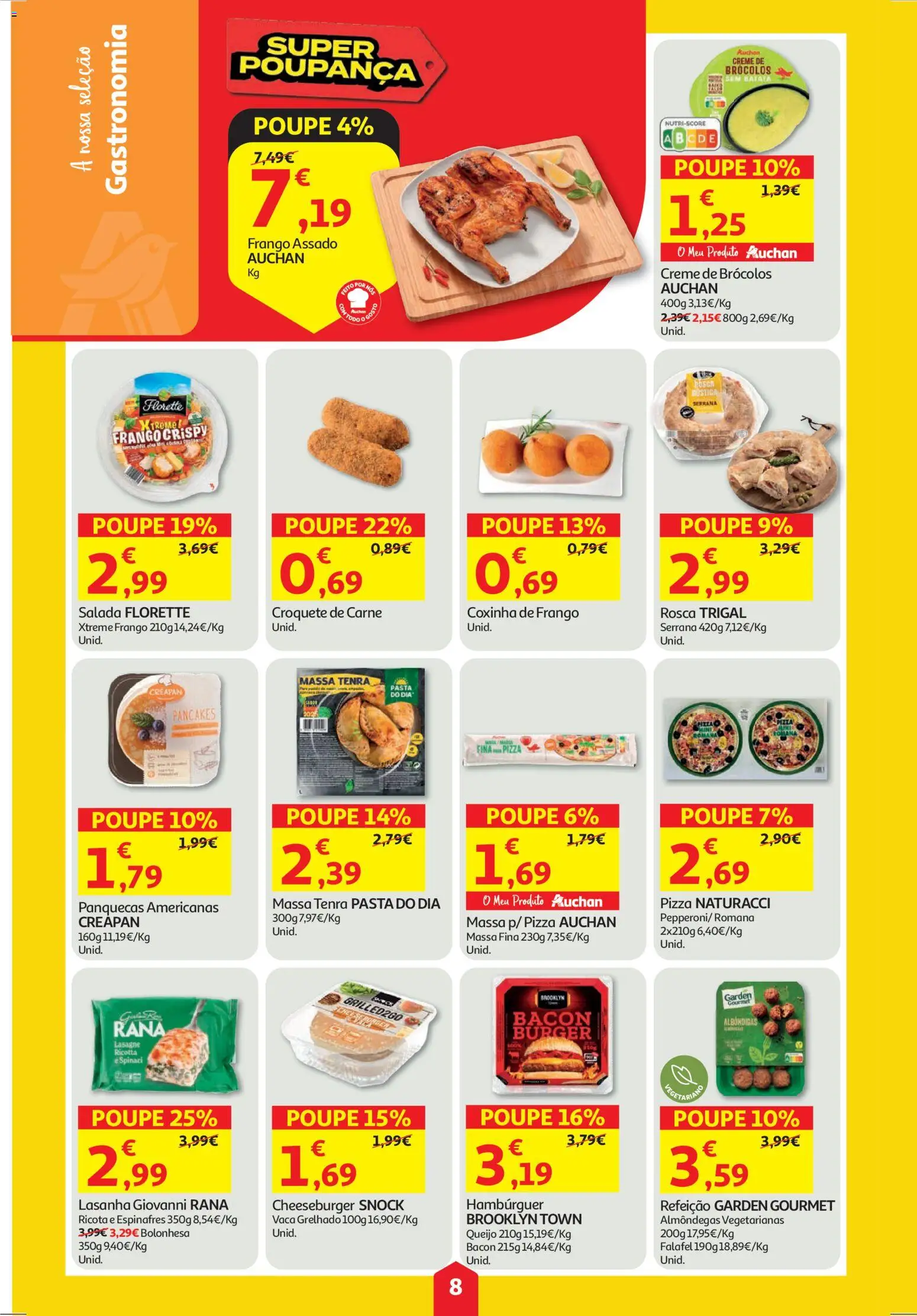Auchan folheto │ válido de 23.10.2025 | Página: 8 | Produtos: Bacon, Queijo, Creme, Salada