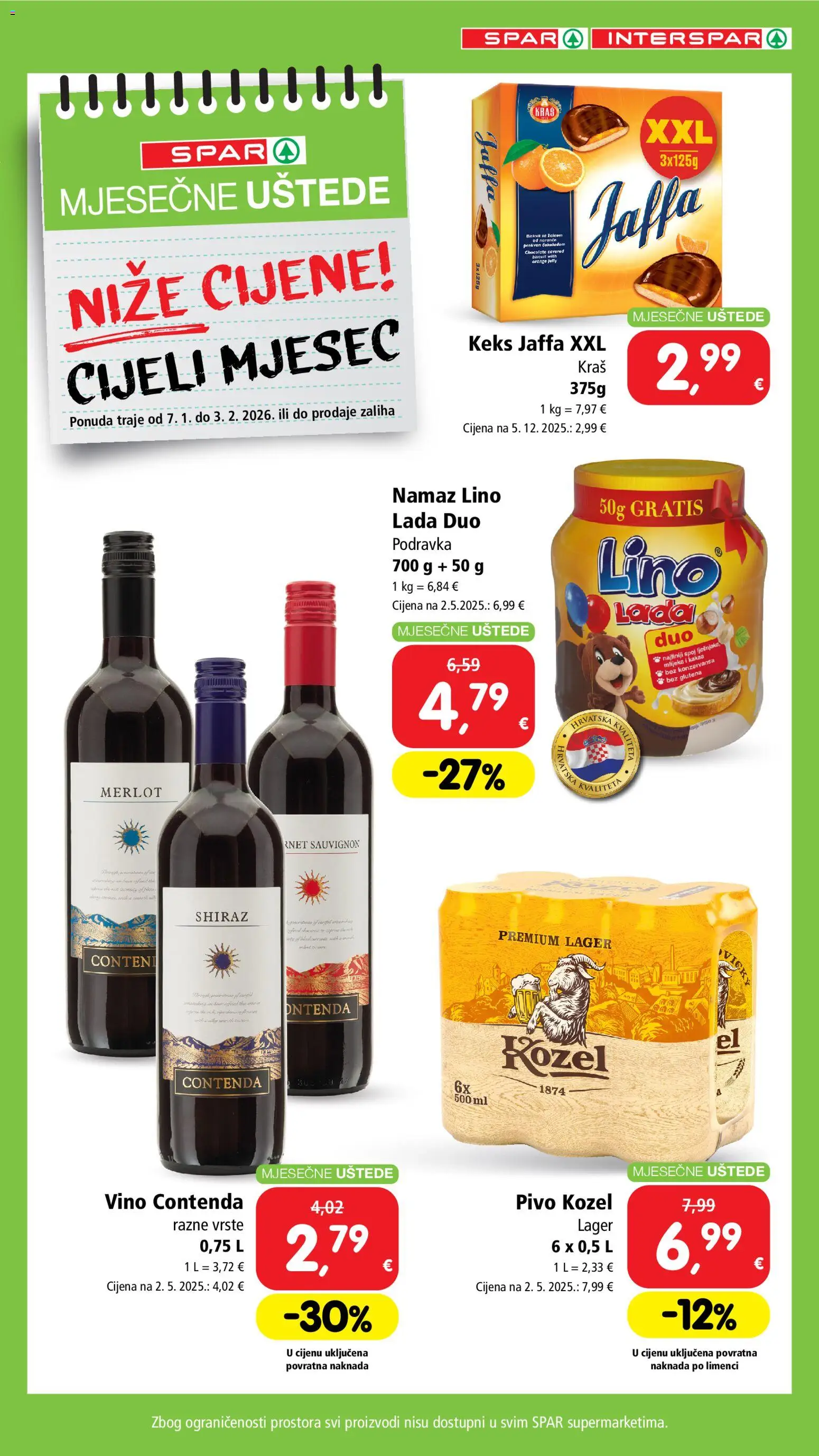 Spar katalog | vrijedi od 07.01.2026 | Stranica: 3 | Proizvodi: Kozel, Lino Lada, Podravka, Vino