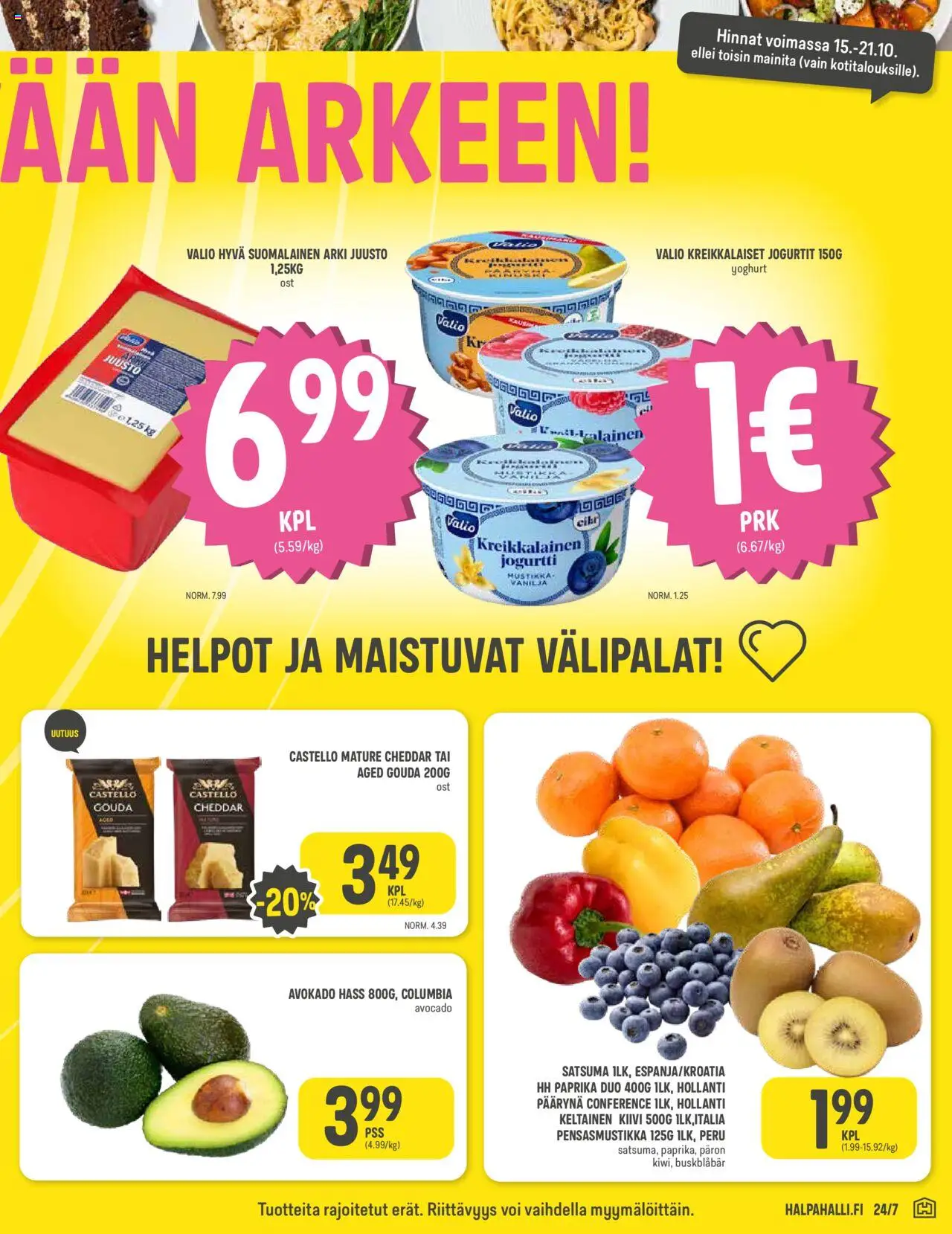 Halpa Halli tarjoukset – voimassa 15.10.2025 alkaen | Sivu: 3 | Tuotteet: Avokado, Juusto, Kiivi, Kreikkalainen jogurtti