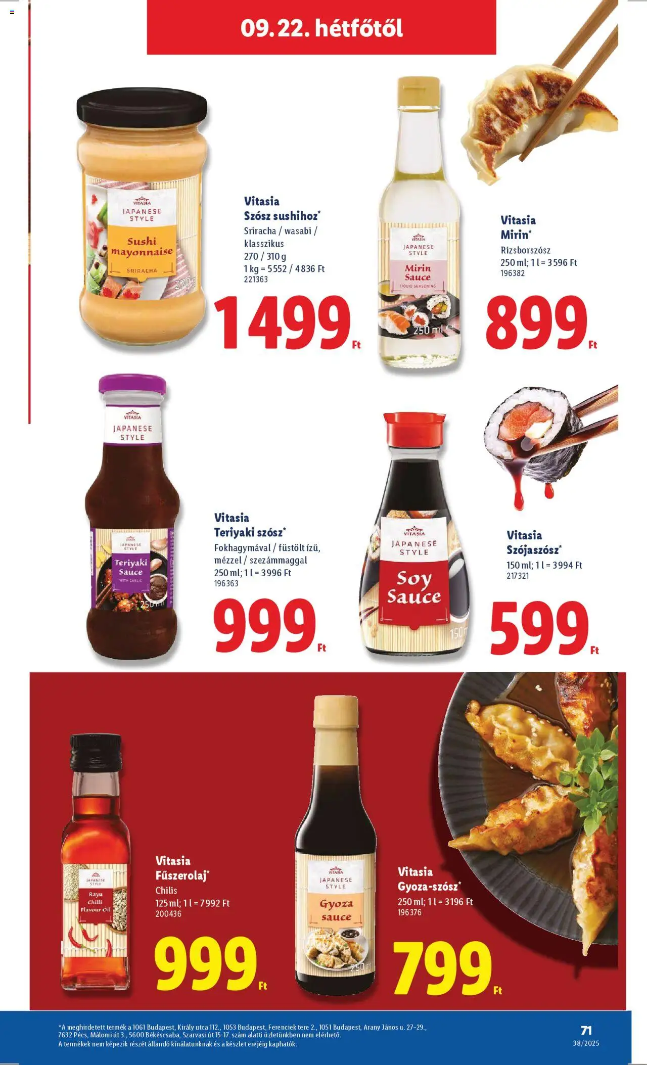 Lidl akciós ujság - amely érvényes a következő dátumtól: 18.09.2025 | Oldal: 71 | Termékek: Sushi, Wasabi, Szósz