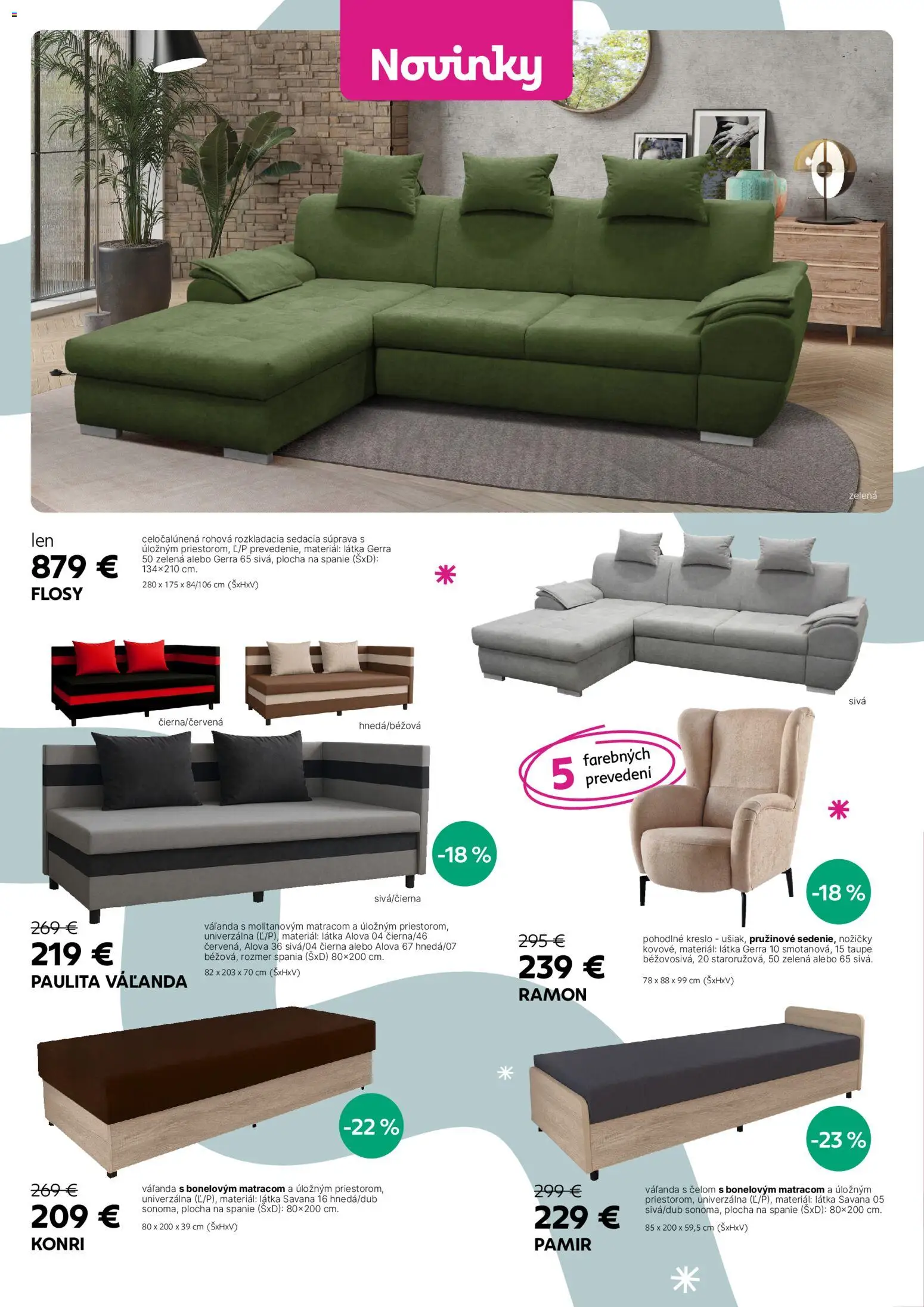 Nové Kondela akcie – leták je platný od 17.11.2025 | Strana: 22 | Produkty: Sedacia súprava, Kreslo, Váľanda