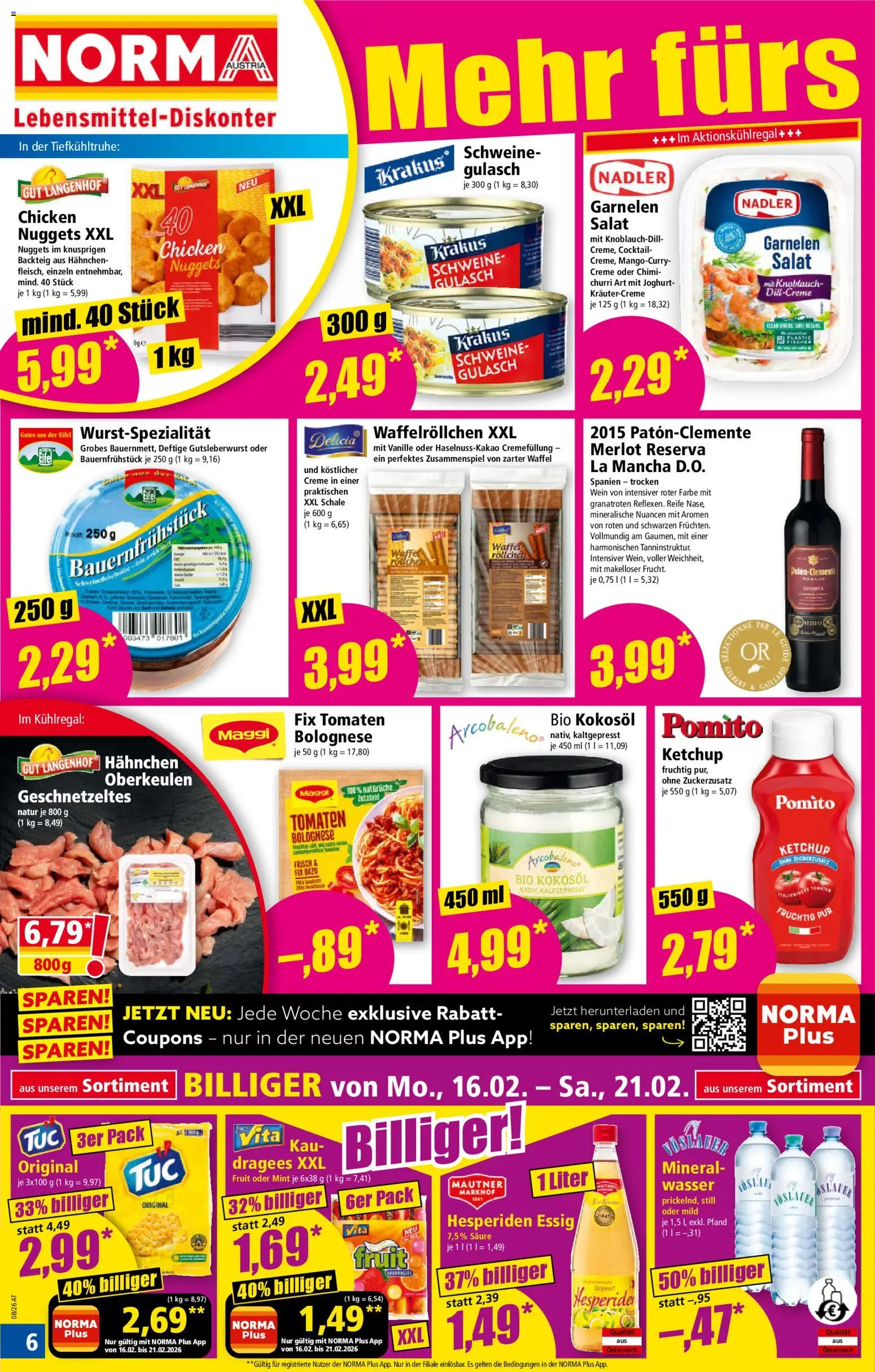 Norma Flugblatt gültig ab 16.02.2026 | Seite: 8 | Produkte: Creme, Joghurt, Wein, Tomaten