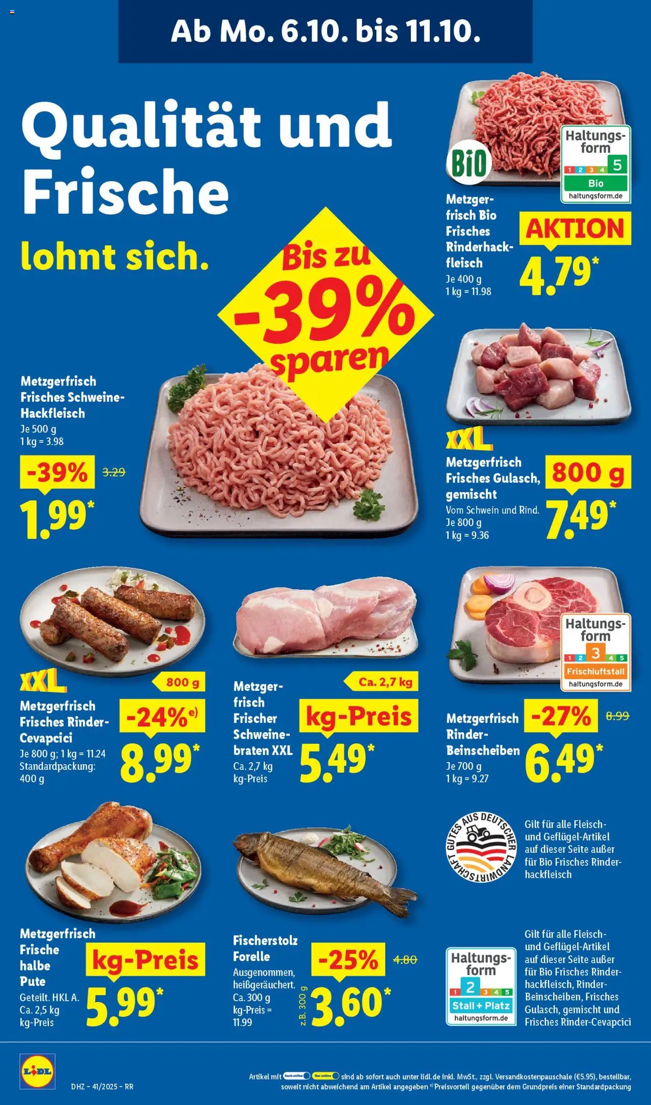 Lidl Prospekt Düsseldorf – gültig ab 06.10.2025 | Seite: 10 | Produkte: Pute, Cevapcici, Fleisch, Hackfleisch