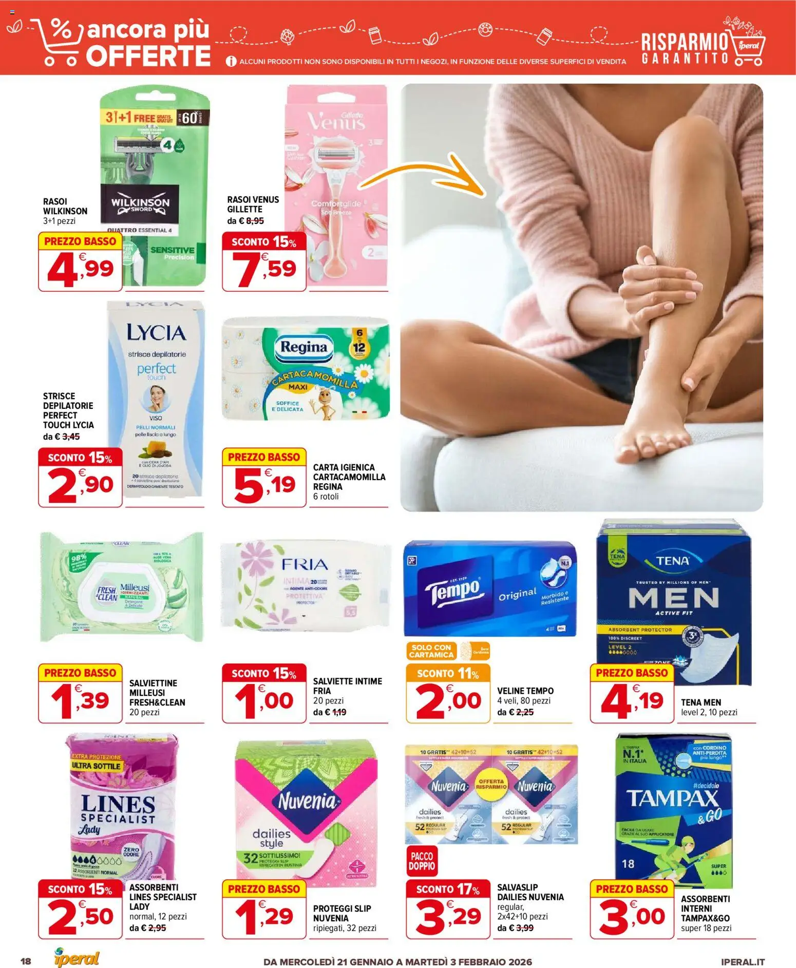 Volantino Iperal del 21.01.2026 | Pagina: 18 | Prodotti: Carta igienica, Proteggi slip, Veline, Slip