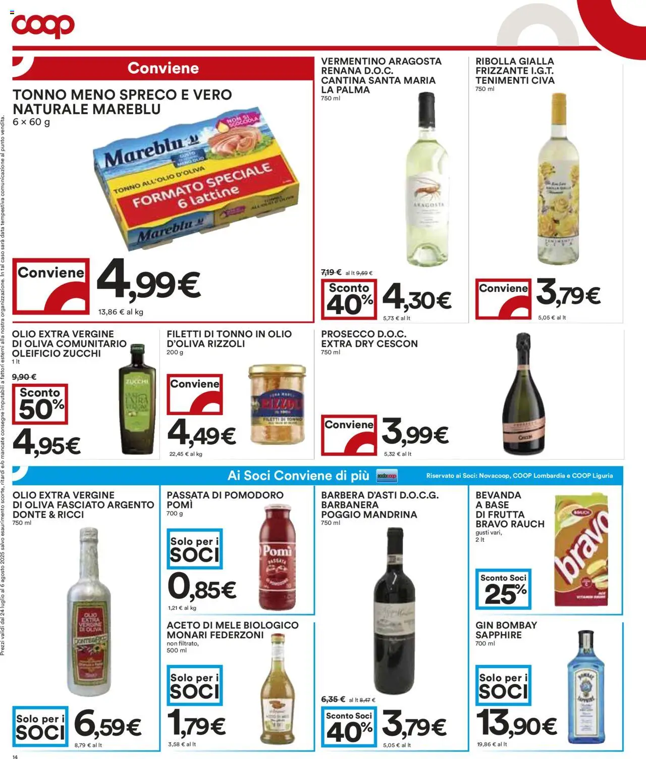 Volantino COOP del 24.07.2025 | Pagina: 14 | Prodotti: Olio, Tonno, Aceto, Olio di Oliva