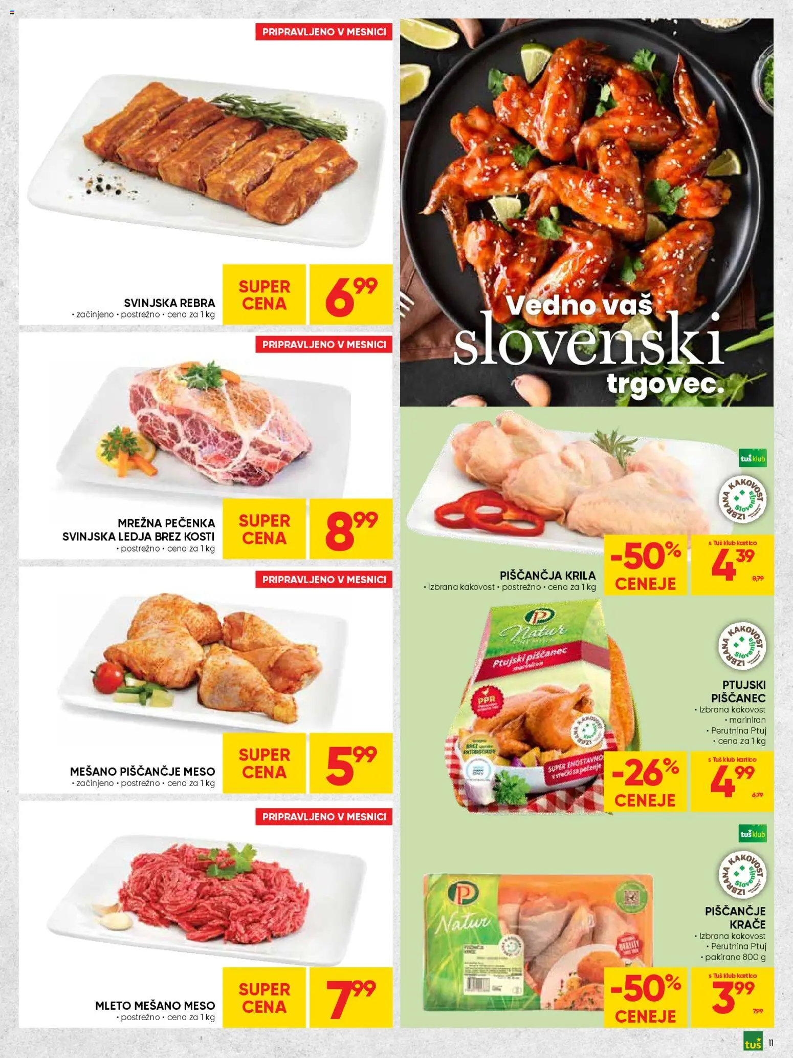 Novi Tuš katalog ponudbe – veljaven od 30.03.2026 | Stran: 11 | Izdelki: Piščančja krila, Piscancje meso
