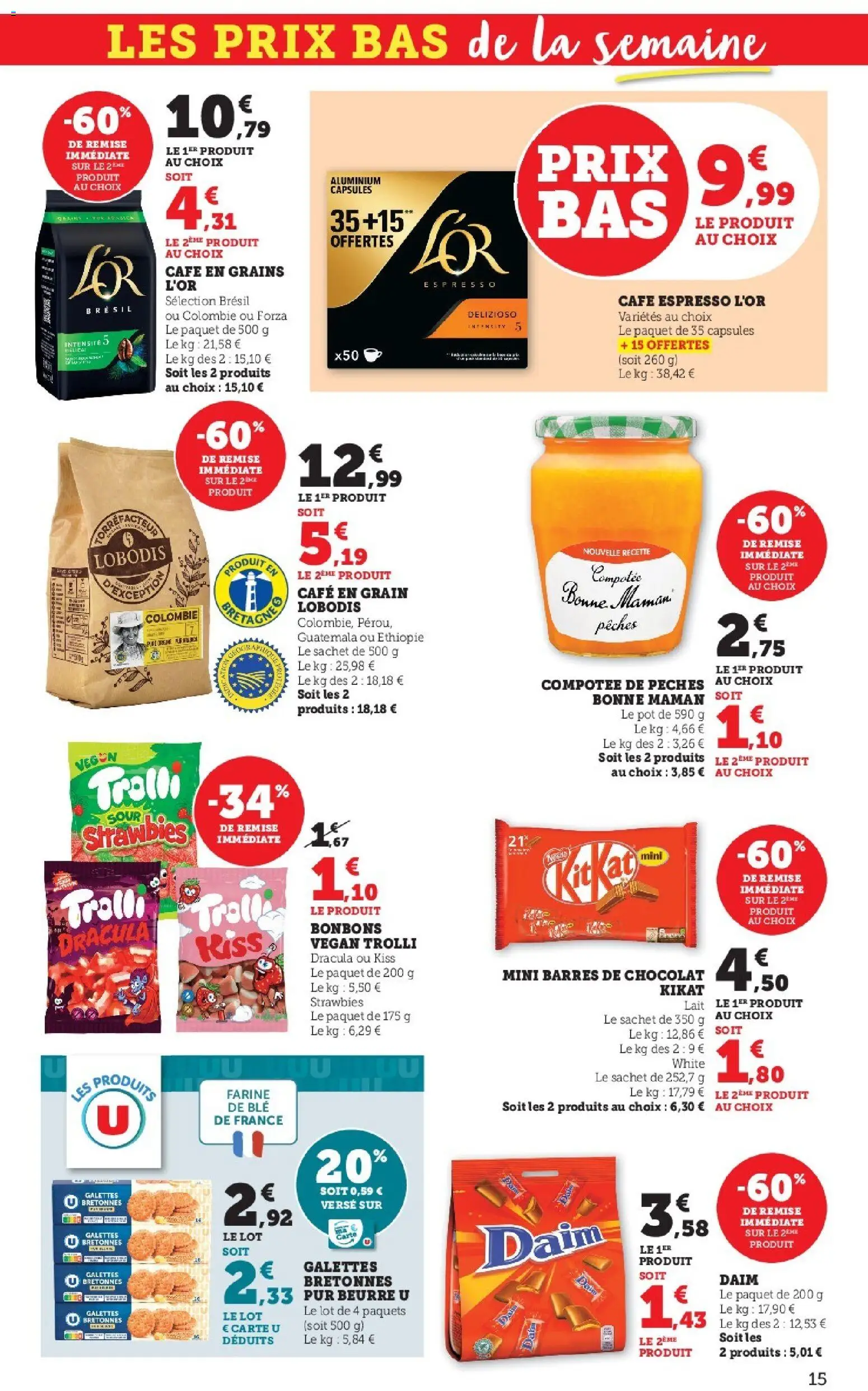 {H1} | Page: 15 | Produits: Beurre, Café, Chocolat, Bonbons