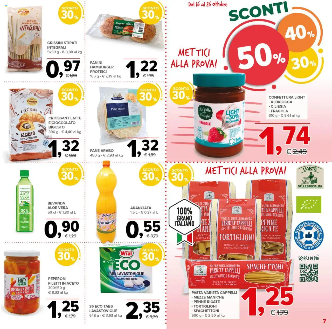 Volantino Todis del 16.10.2025 | Pagina: 7 | Prodotti: Peperoni, Pasta, Aceto, Forno