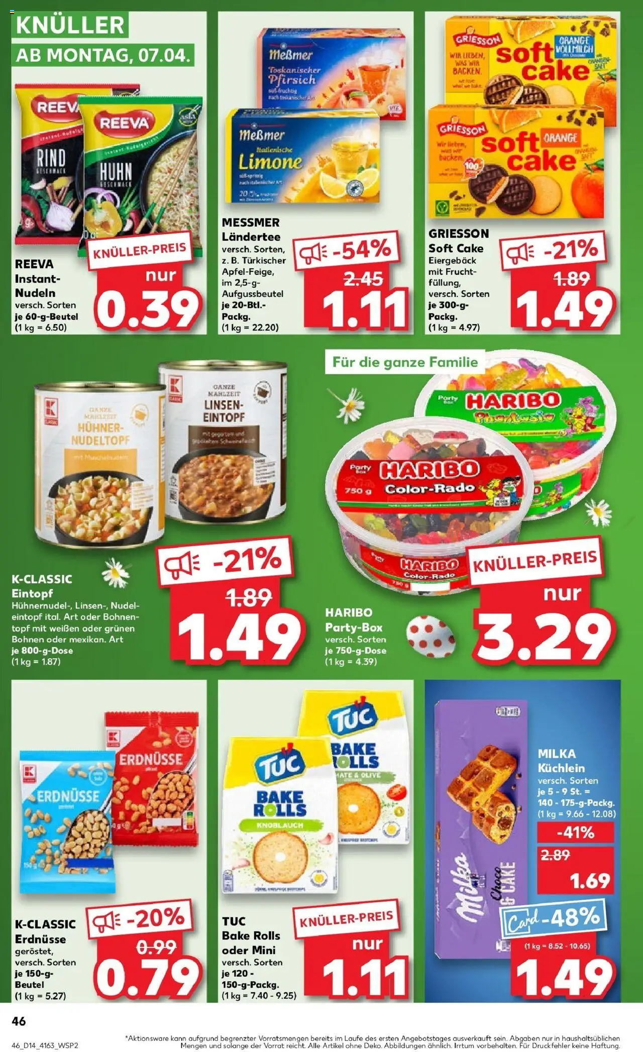 Kaufland - Dreieich-Sprendlingen, Robert-Bosch-Straße 15 - gültig ab dem 03.04.2025 | Seite: 46 | Produkte: Haribo, Knoblauch, Pfirsich, Nudeln