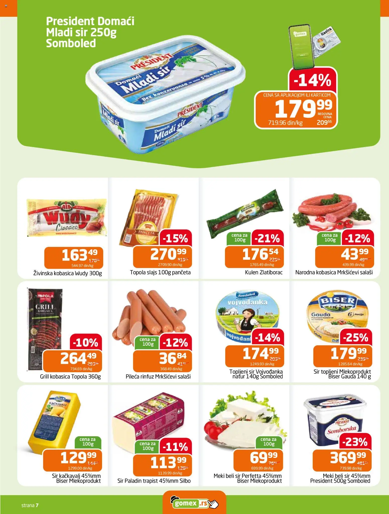Gomex katalog - važi od 18.02.2026 | Strana: 7 | Proizvode: Panceta, Kulen, Sir, Kačkavalj