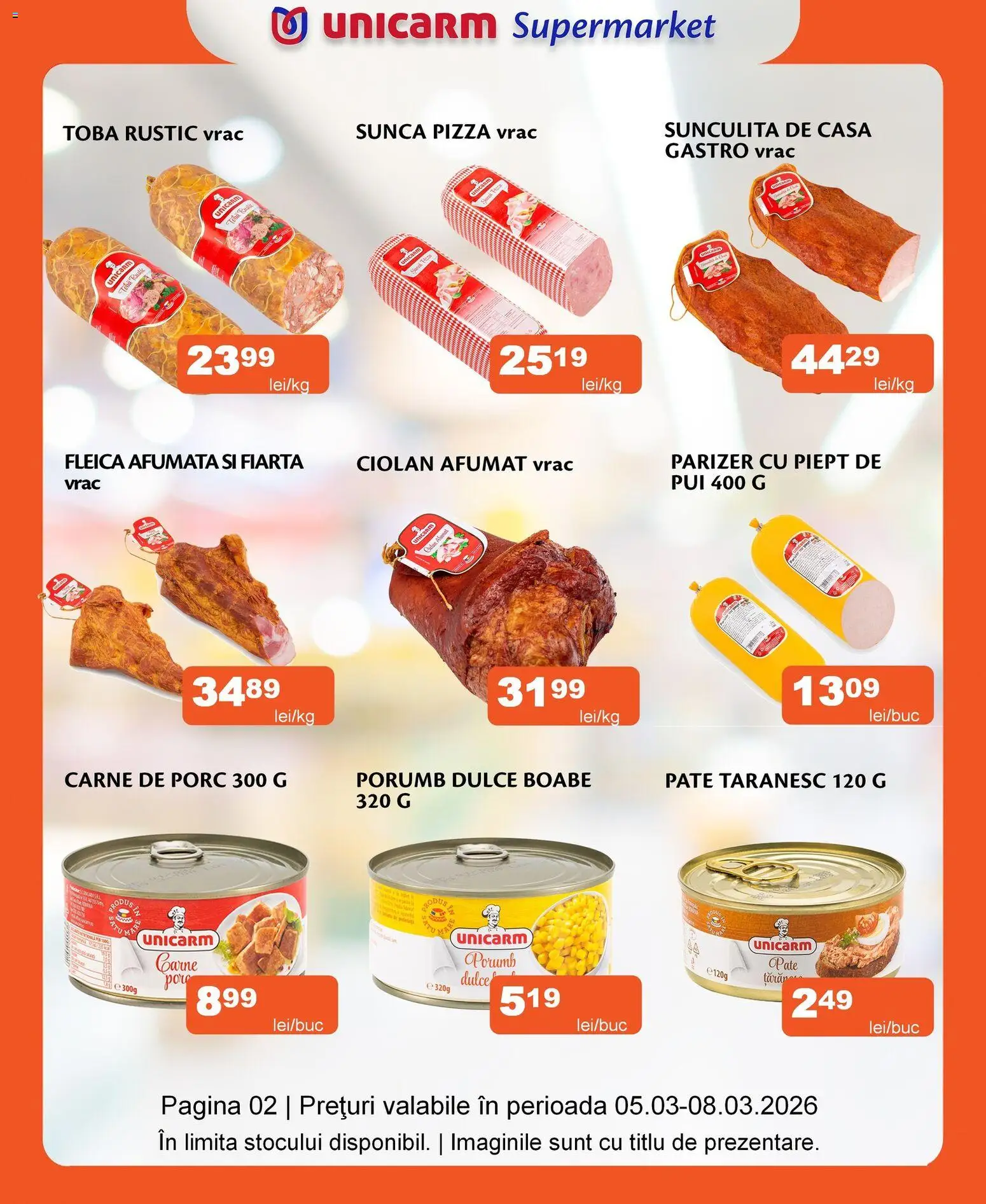 Noul catalog Unicarm – valabil de la 05.03.2026 | Pagină: 2 | Produse: Duș, Săpun, Șervețele umede, Apă