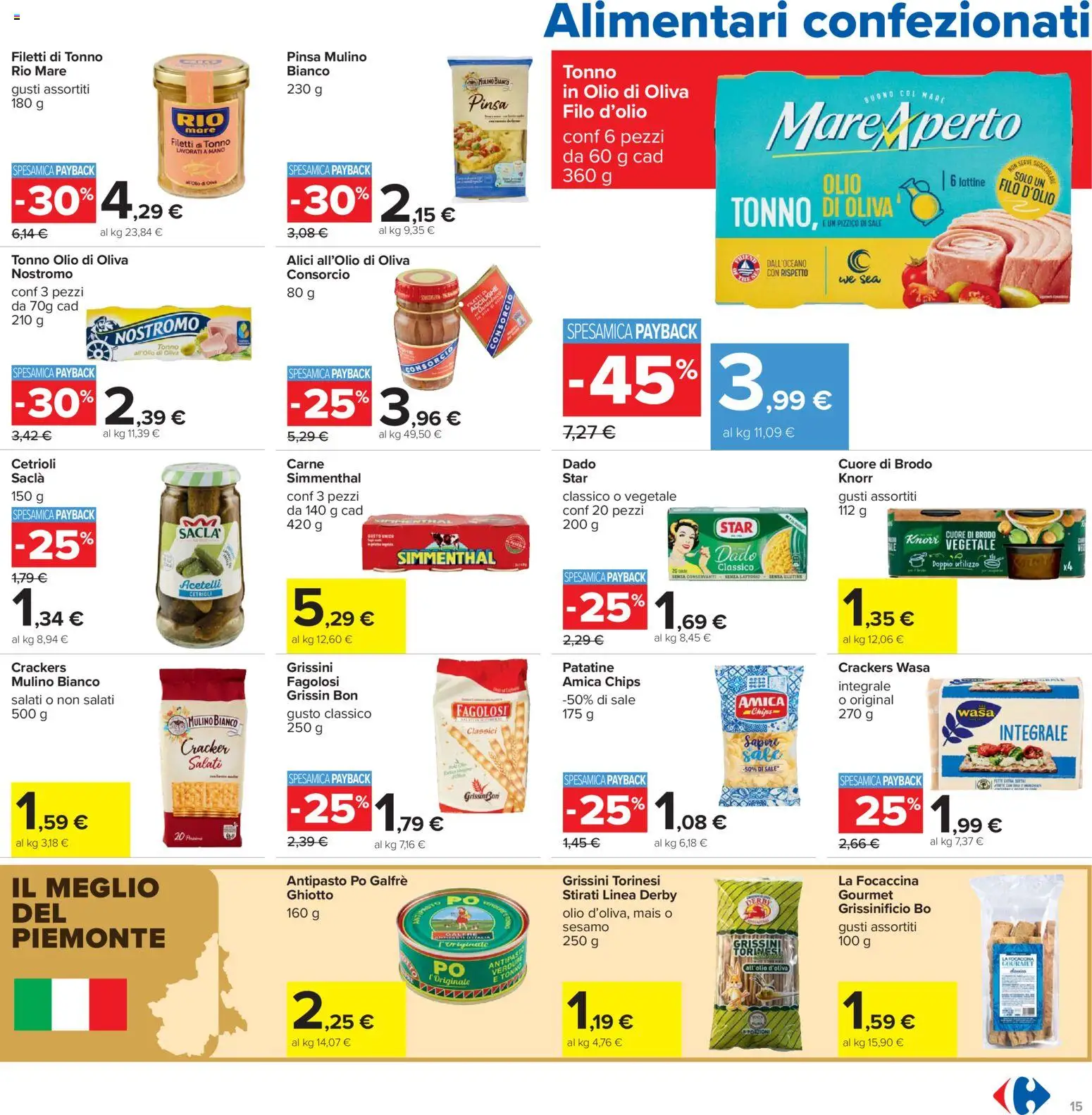 Volantino Carrefour del 07.04.2026 | Pagina: 15 | Prodotti: Patatine, Cetrioli, Sale, Crackers